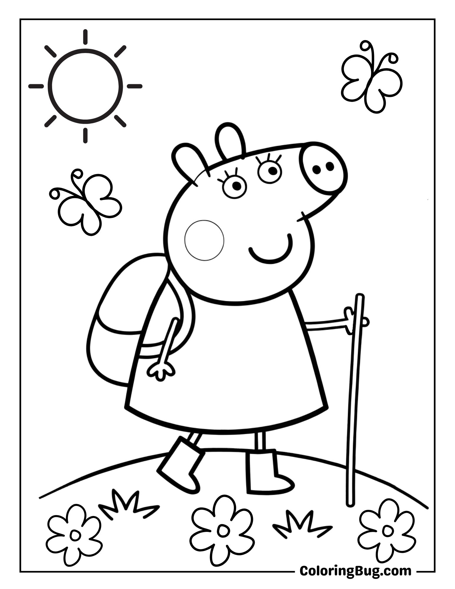 Peppa Pig Hiking in the Hills Coloring Sheet