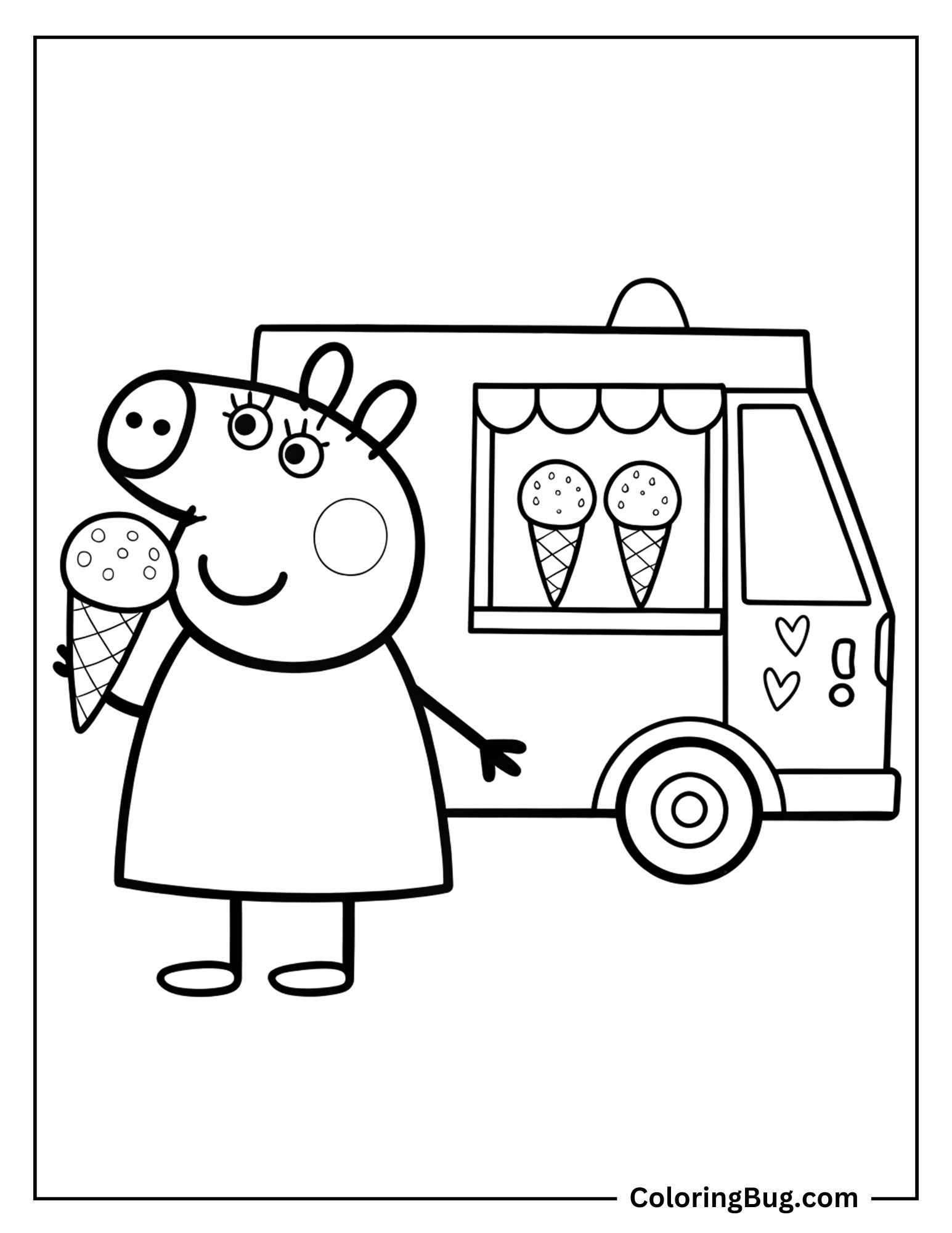 Peppa Pig Holding Ice Cream Coloring sheet