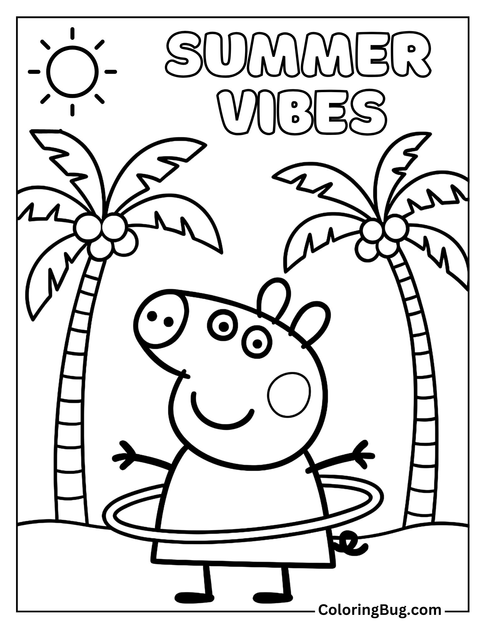 Peppa Pig Hula-Hooping on Beach Coloring sheet