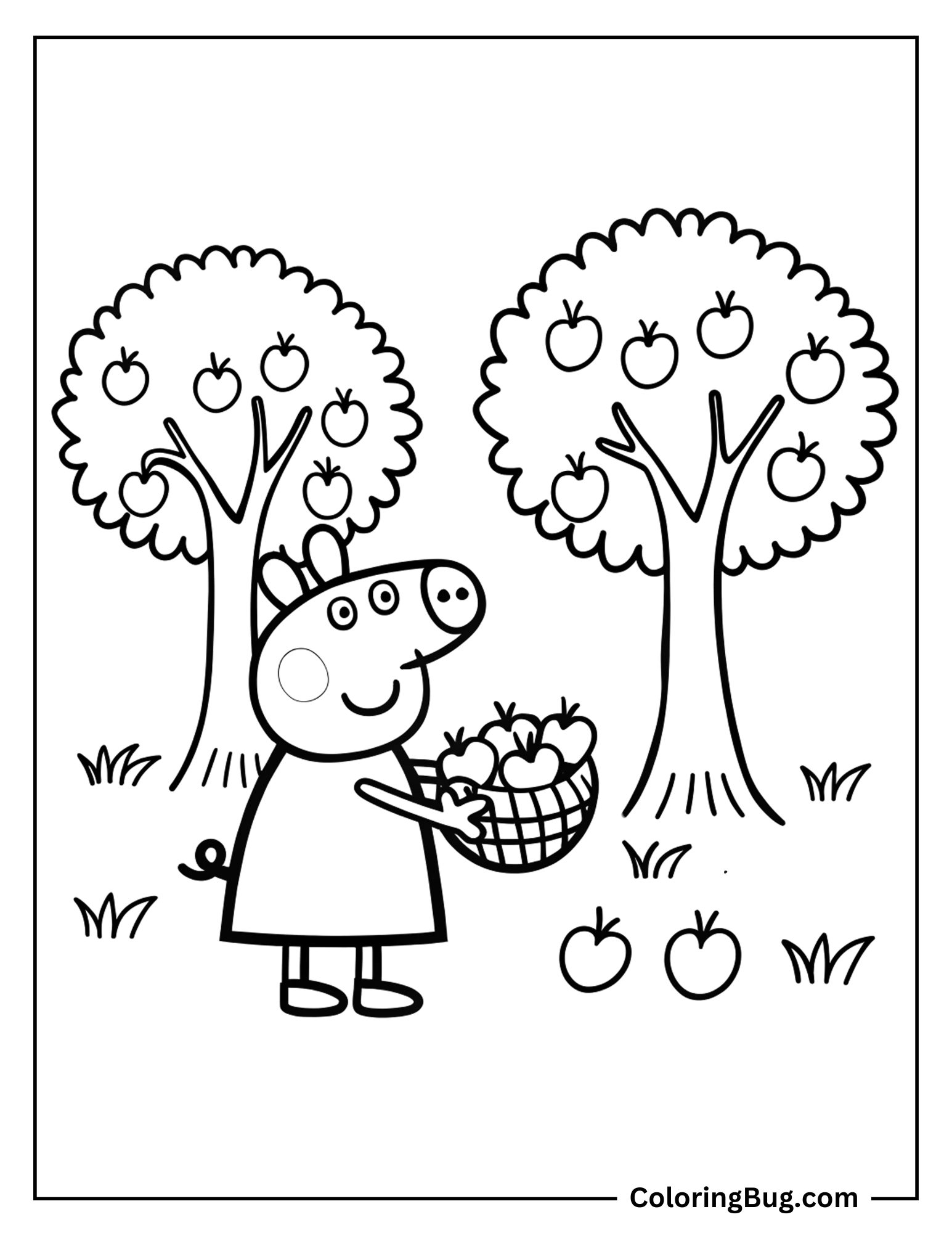 Peppa Pig Picking Apples Coloring sheet