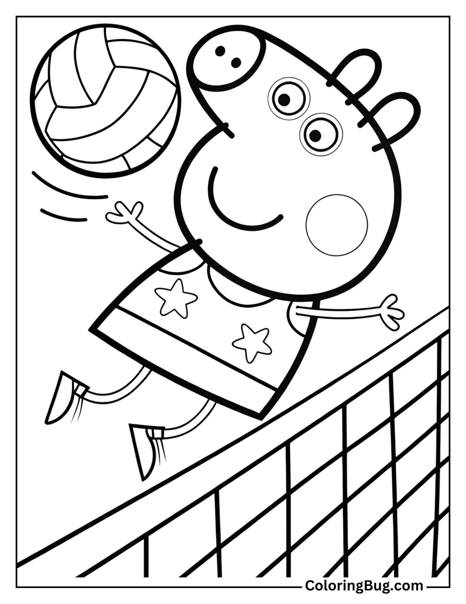 Peppa Pig Playing Beach Volleyball Coloring Sheet