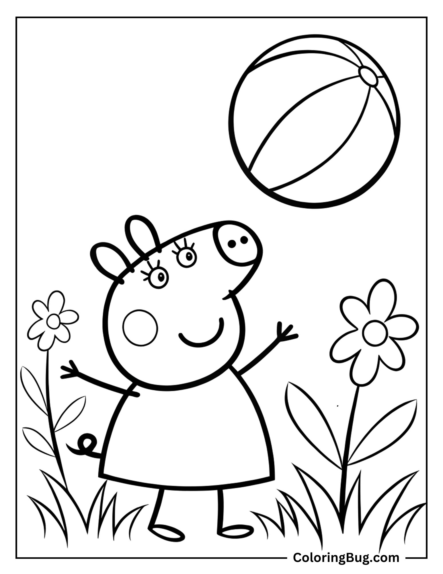 Peppa Pig Playing With Ball Coloring sheet