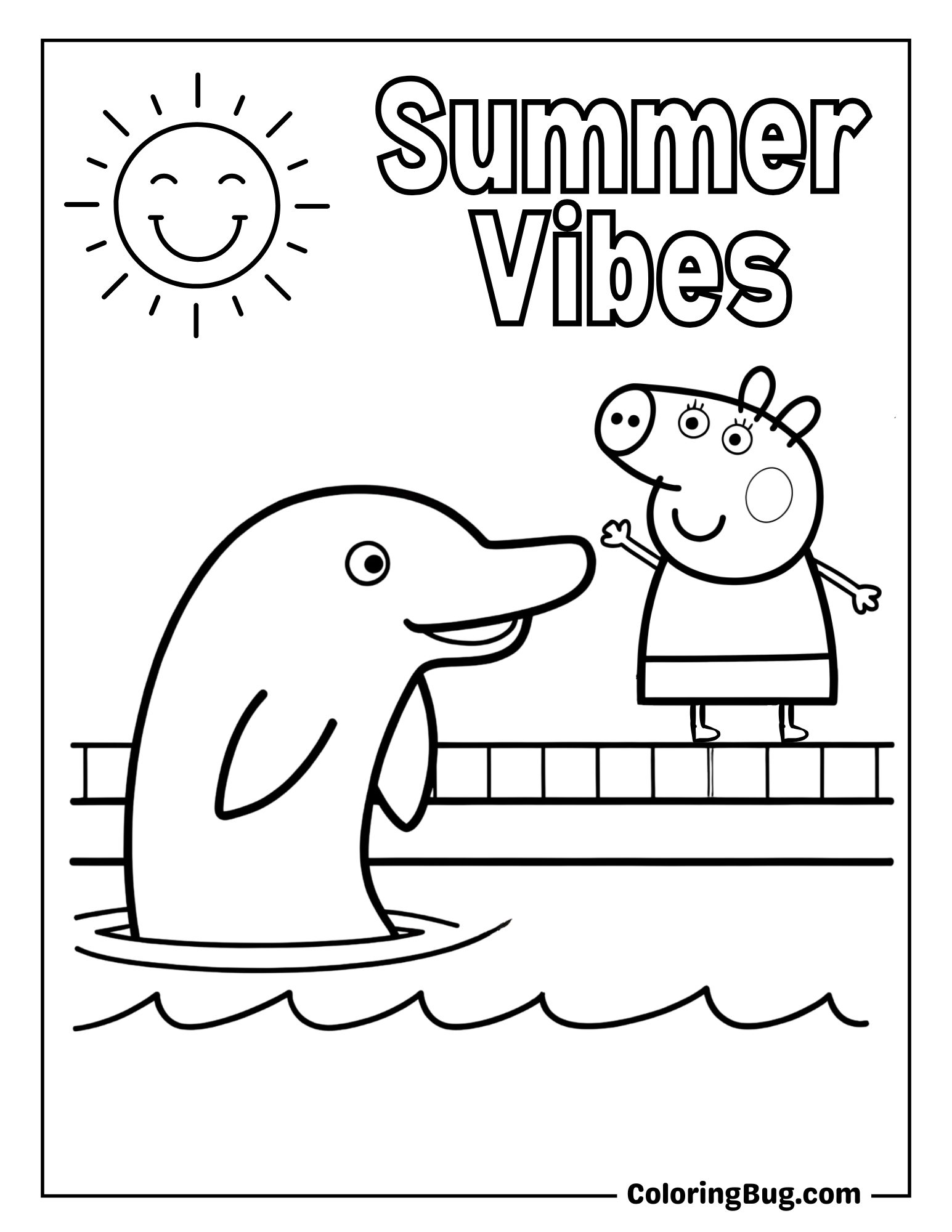 Peppa Pig Playing with Dolphins Coloring Sheet
