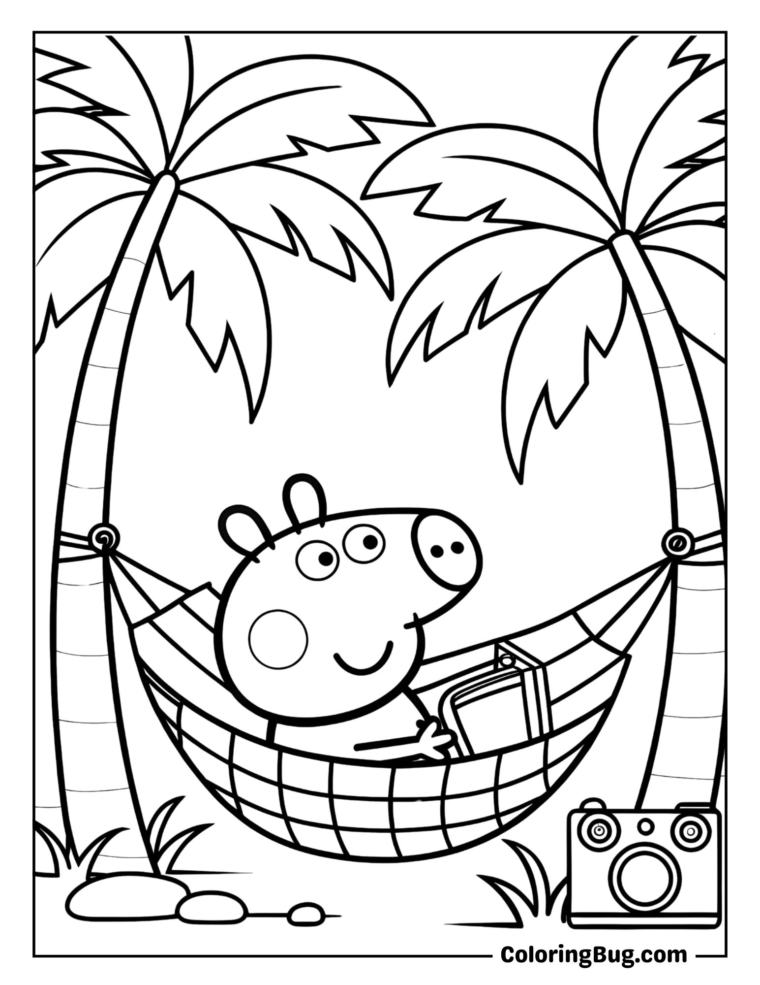 Peppa Pig Relaxing in a Hammock Coloring Sheet