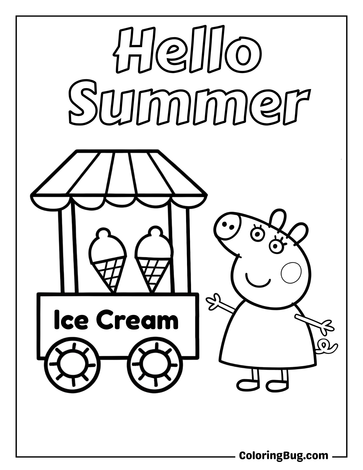 Peppa Pig Selling Ice Cream Coloring Sheet