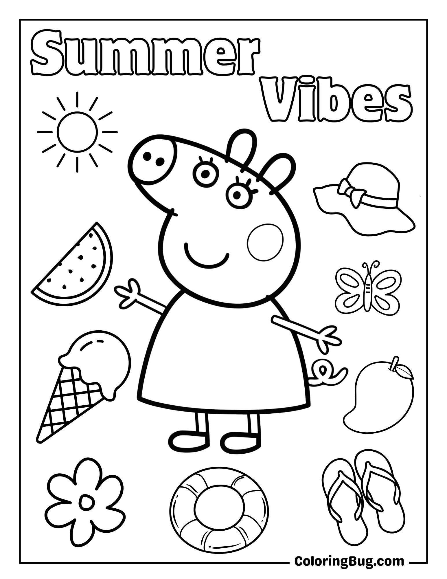 Peppa Pig Summer Vibes Coloring Sheet