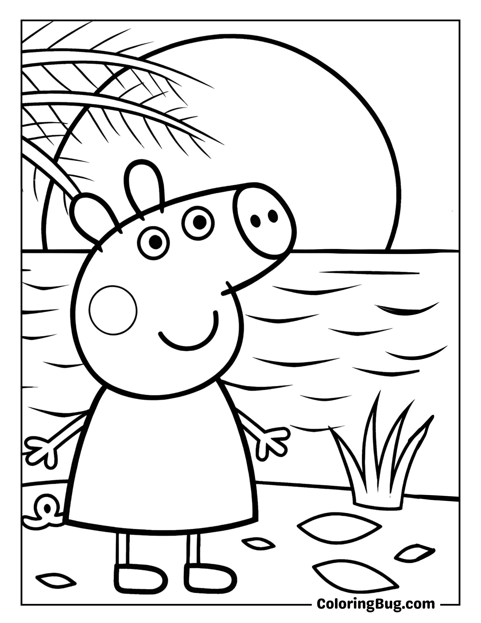 Peppa Pig Walking Along the Shore at Dusk Coloring Sheet