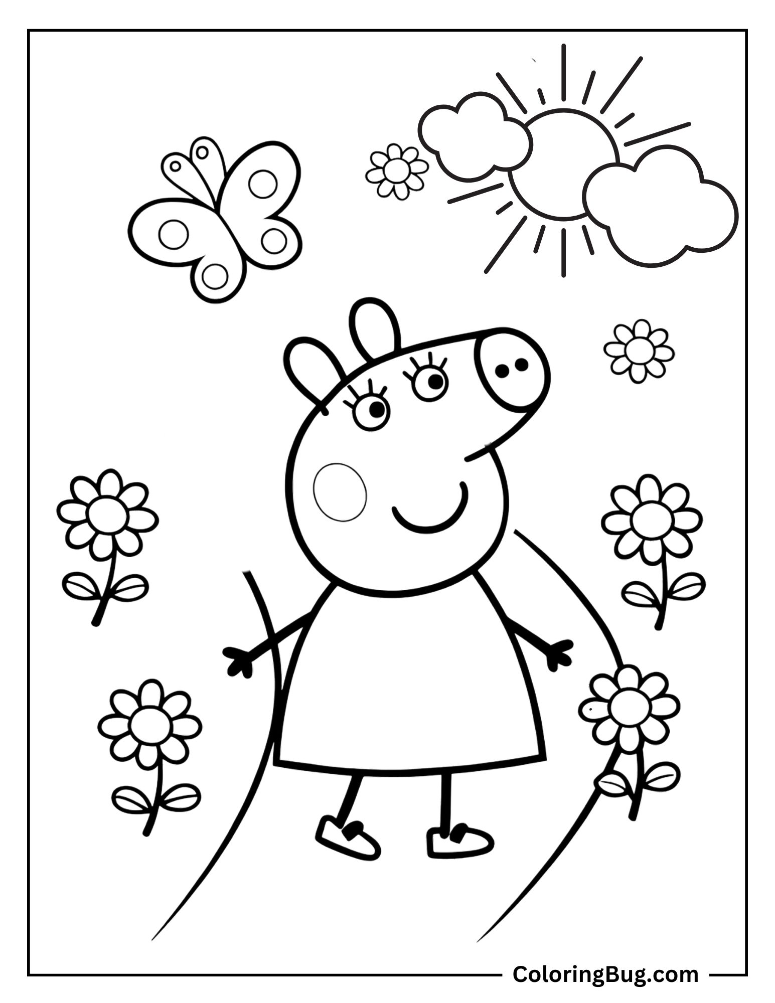 Peppa Pig Walking Through Flowers Trail Coloring sheet