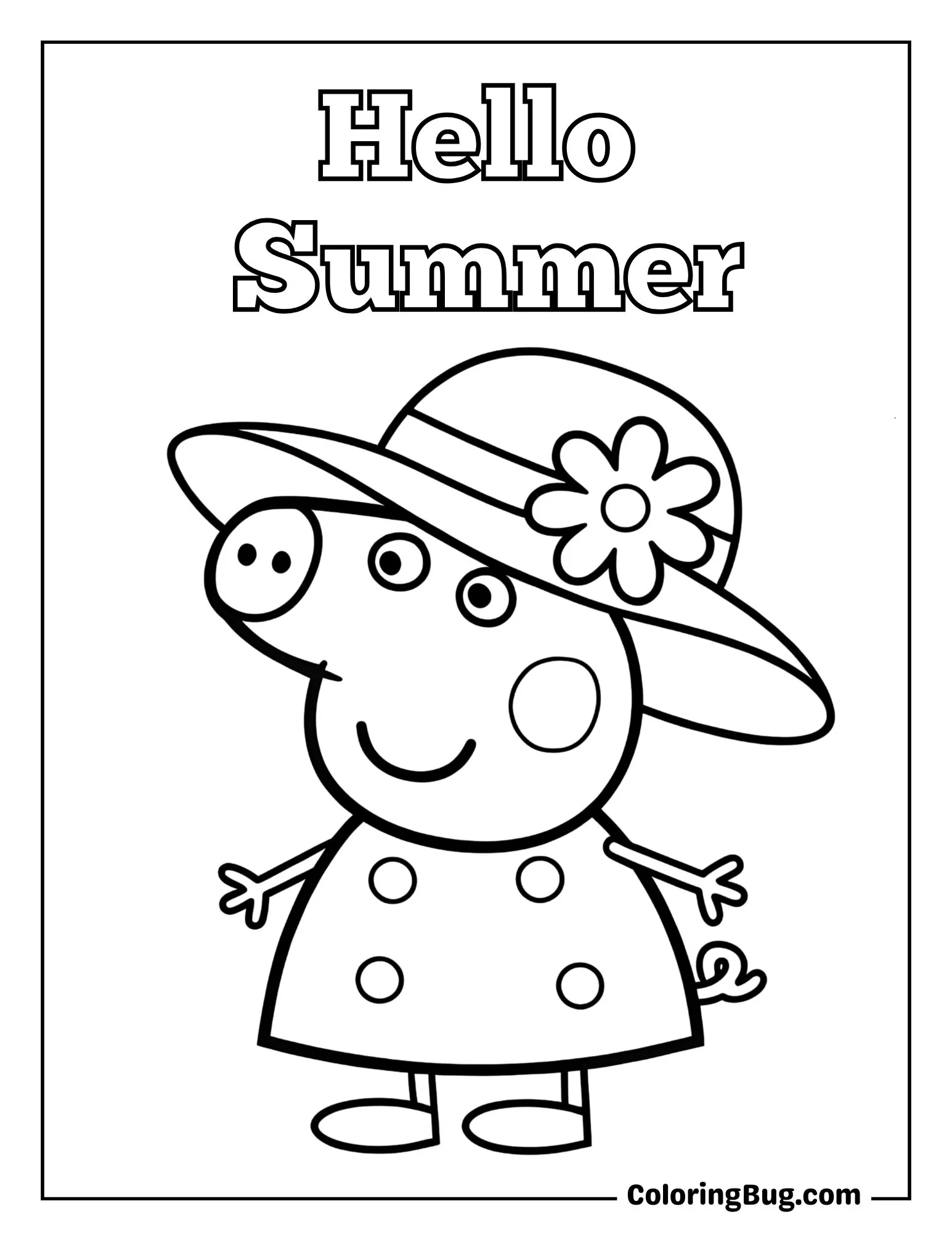 Peppa Pig Wearing Summer Hat Coloring Sheet