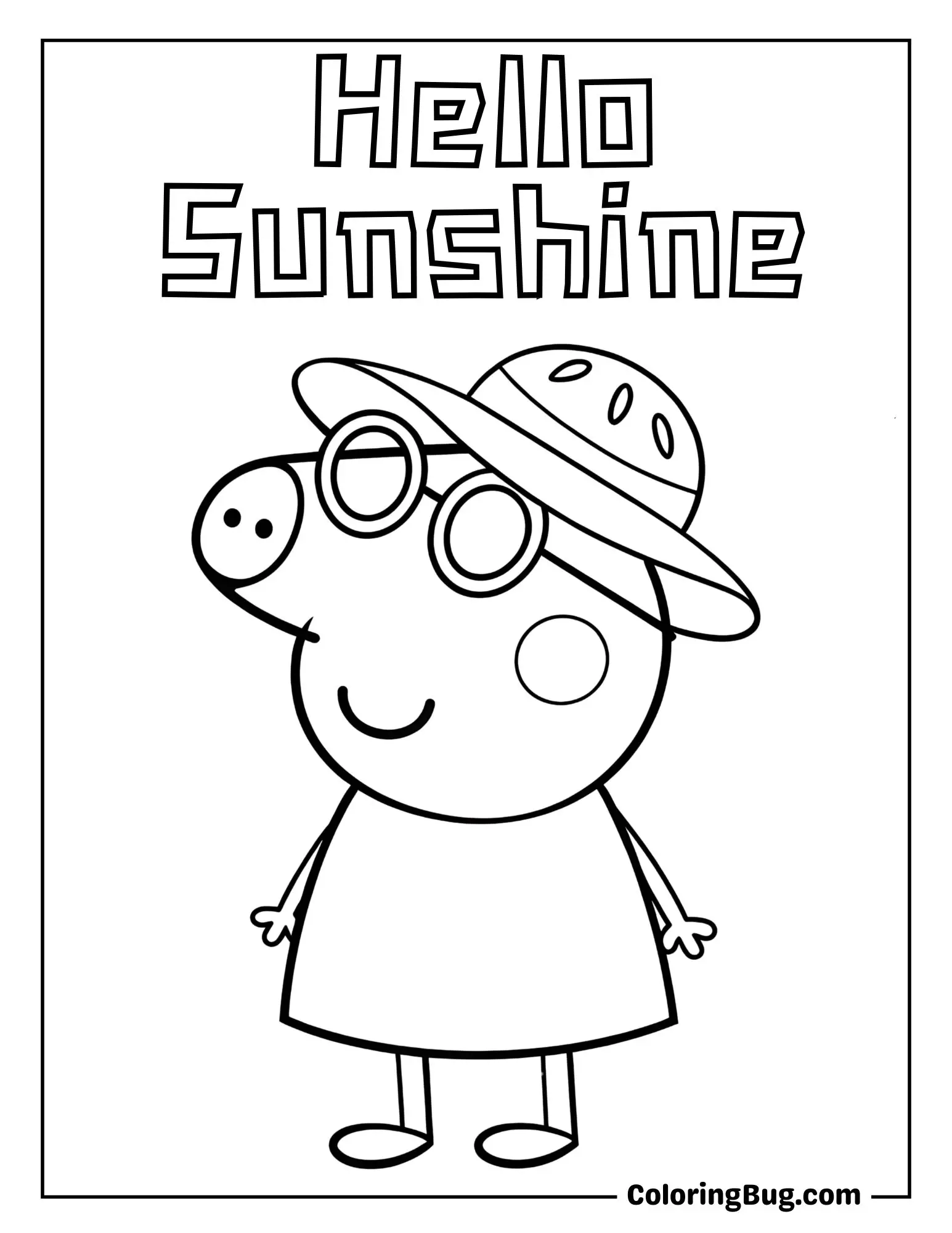 Peppa Pig Wearing Summer Hat and Sunglasses Coloring Sheet