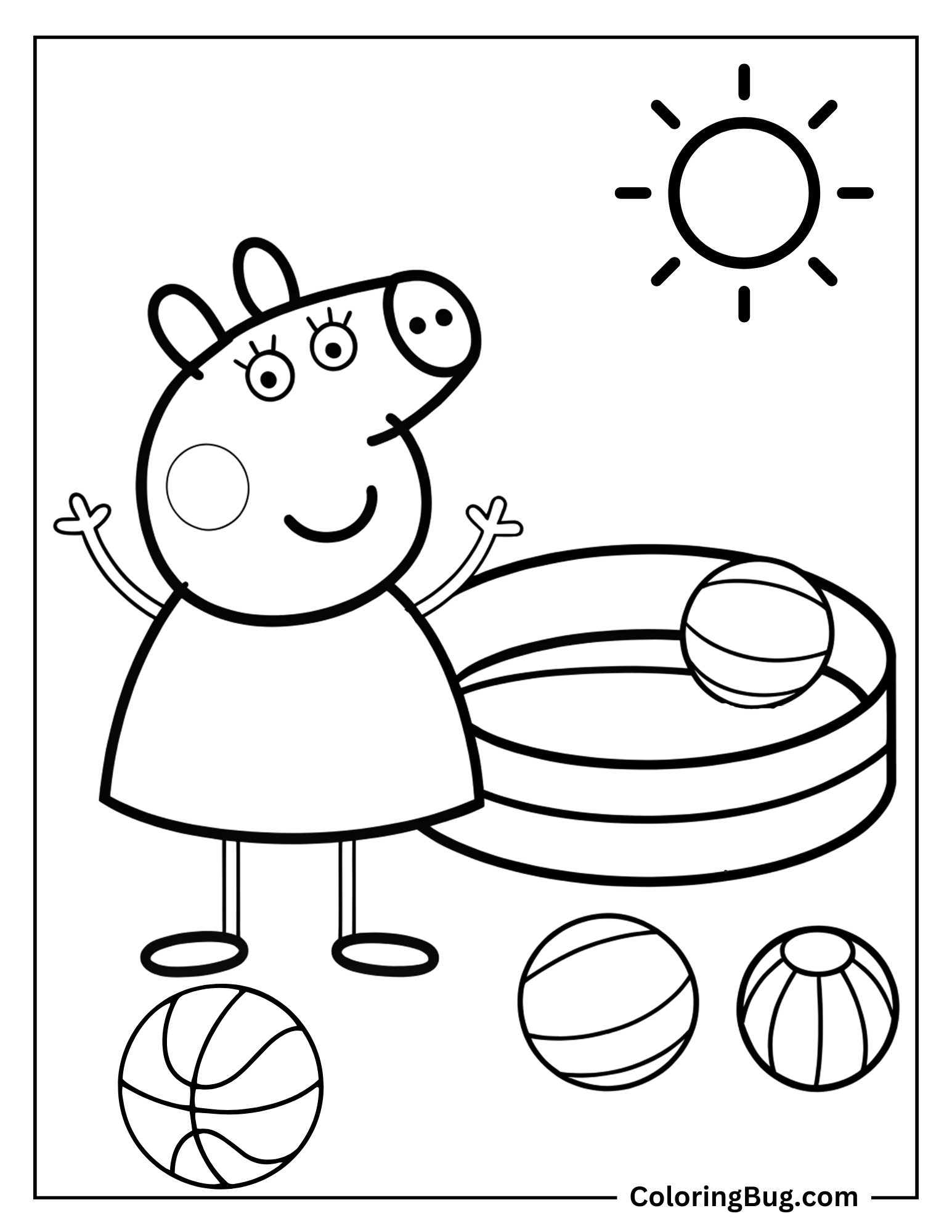 Peppa Pig With Pool And Balls Coloring sheet