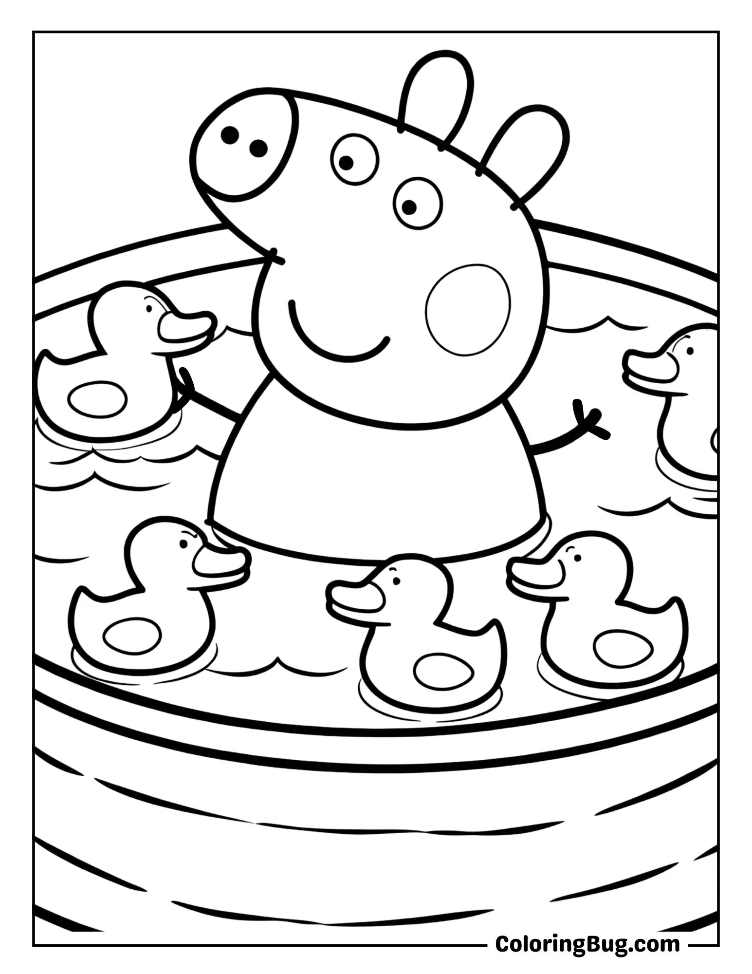 Peppa Pig in the Pool with Rubber Ducks Coloring Sheet