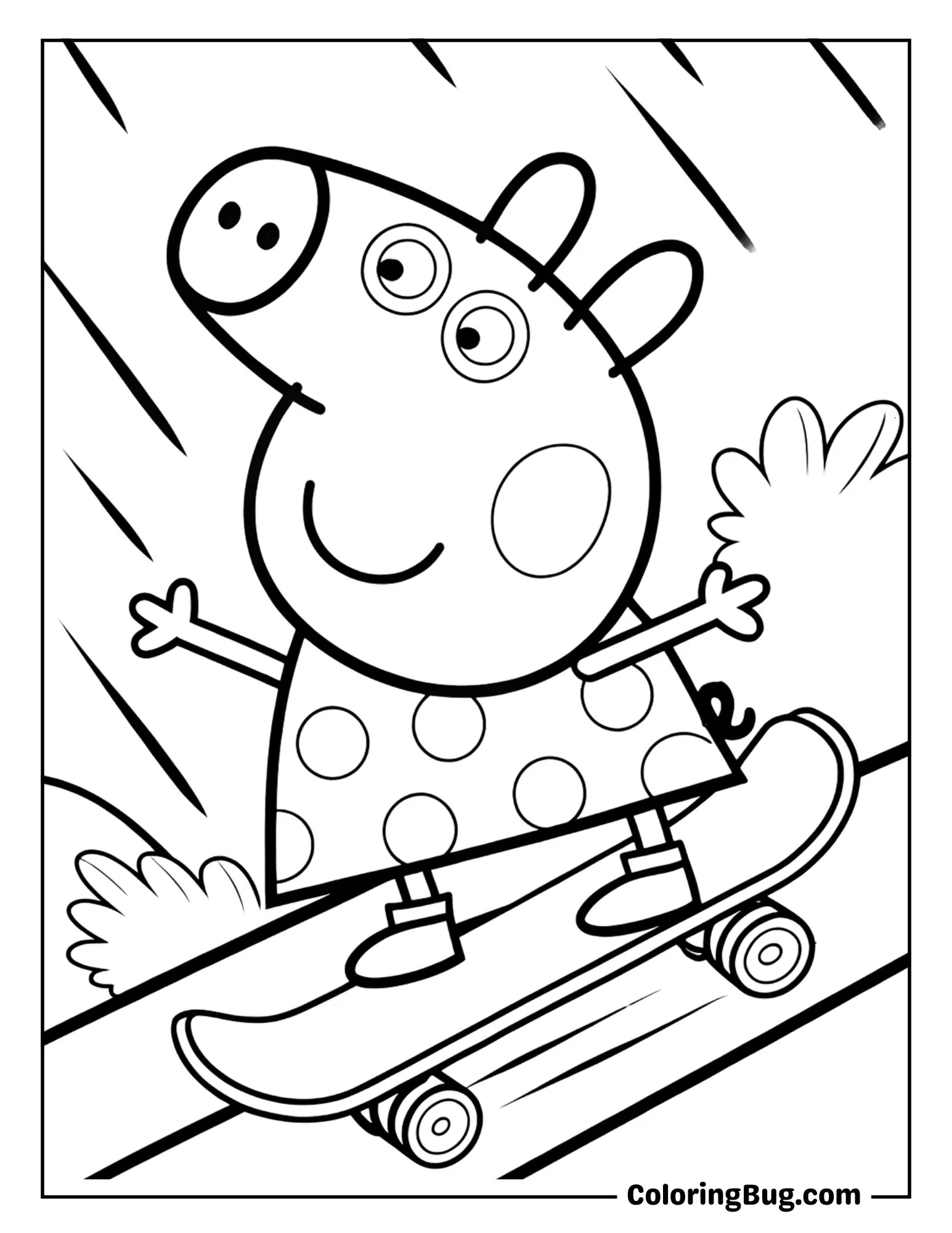 Peppa Pig on Skateboard with Endless Energy on Summer Splash Coloring Sheet