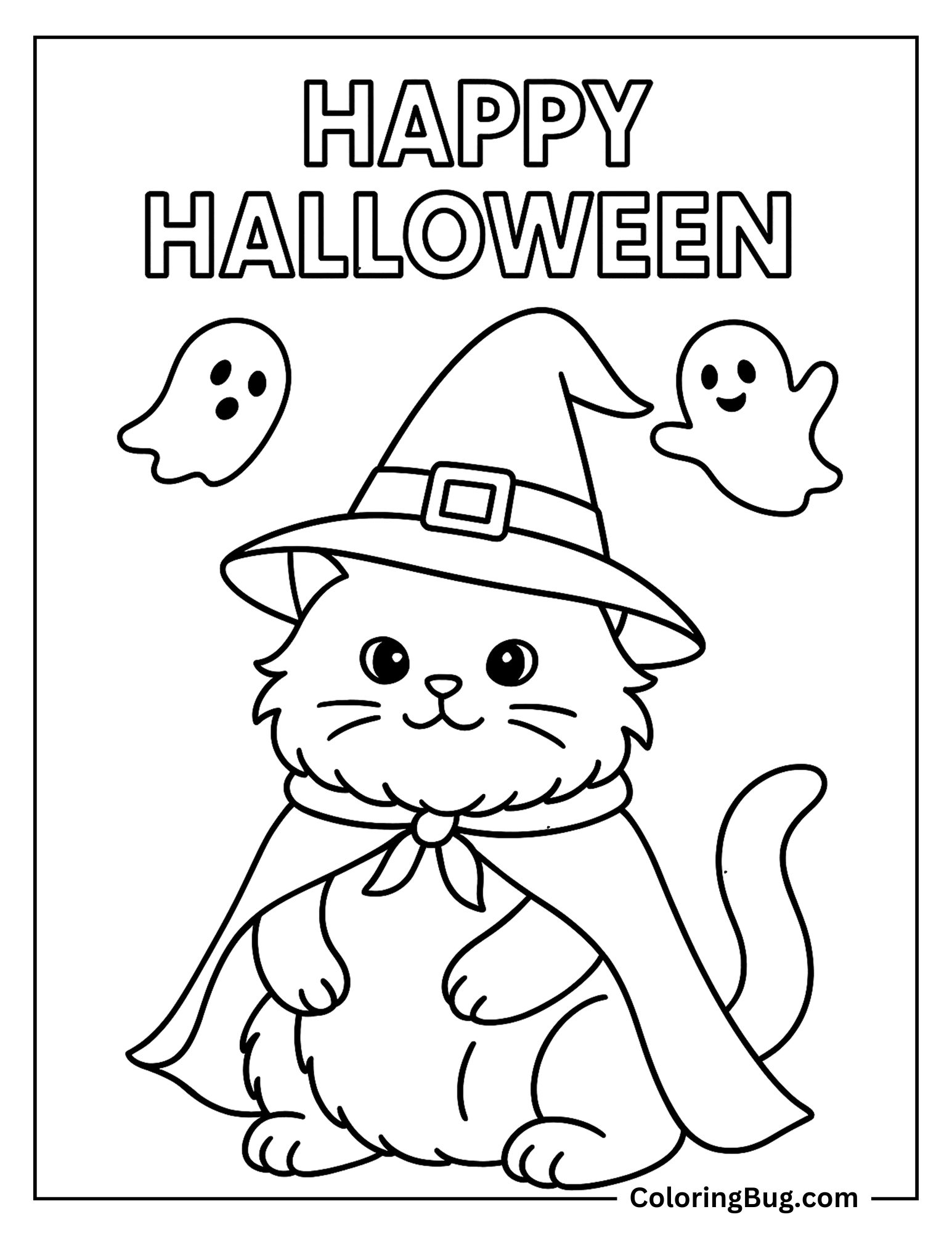 Persian Cat Celebrating Halloween Coloring Sheet