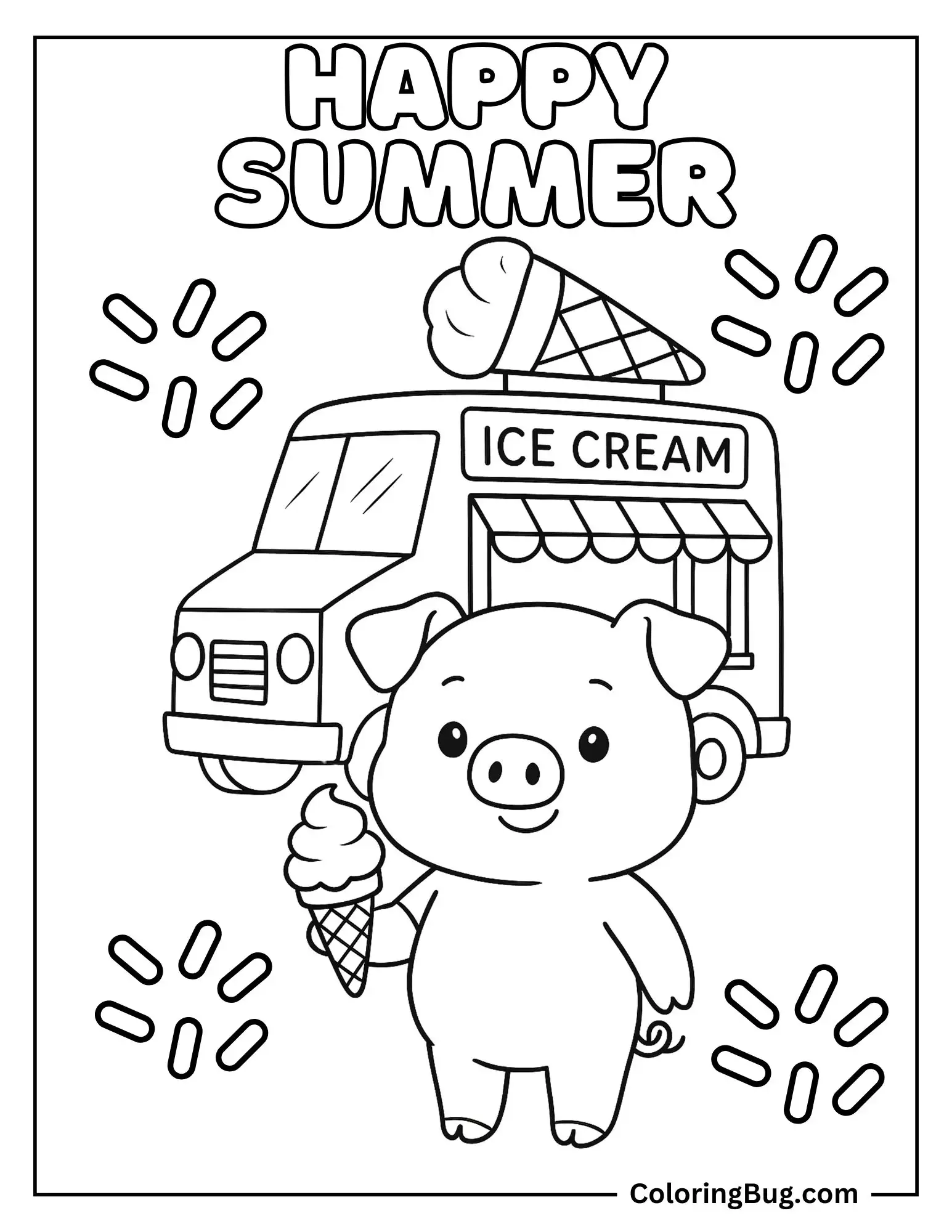 Pig Holding Ice Cream Coloring Sheet