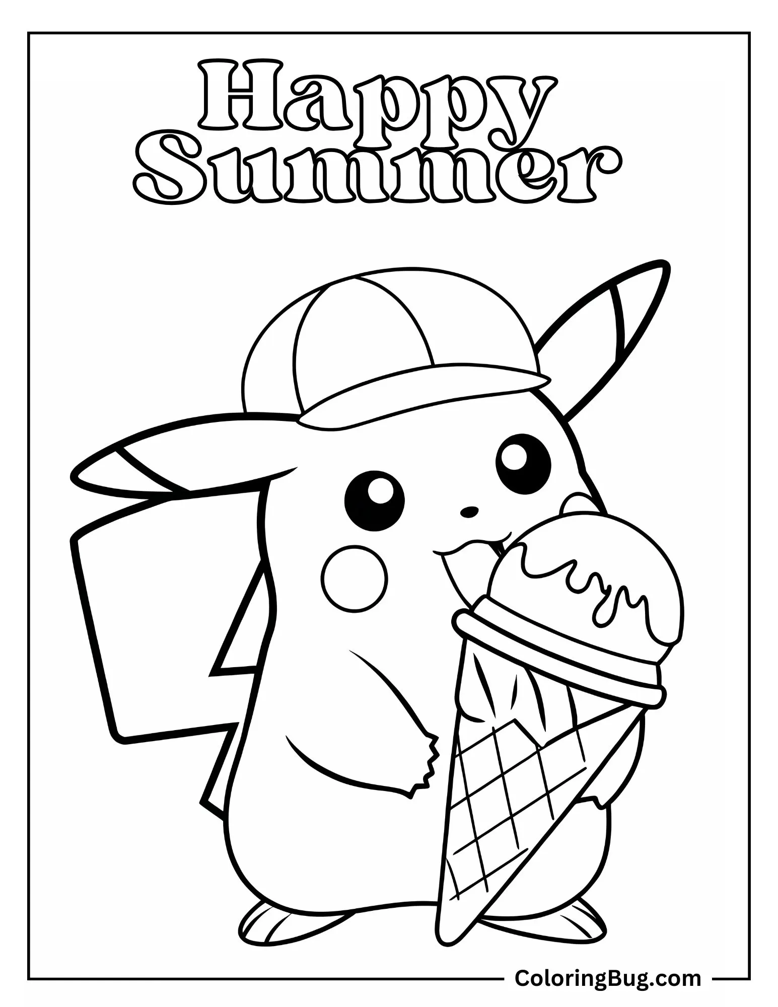 Pikachu Holding Ice Cream Cone Coloring Sheet