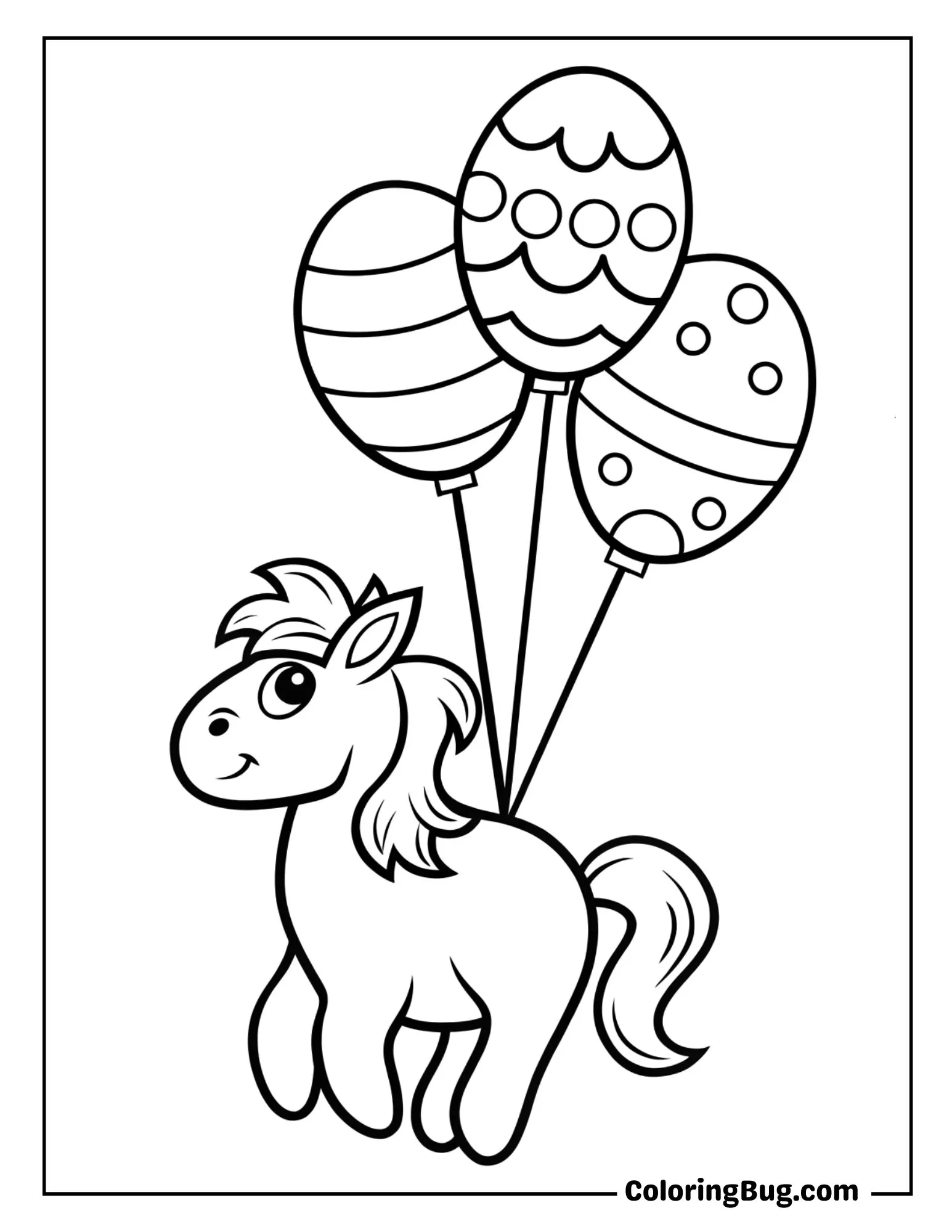 Pony with Easter Balloons Coloring Sheet