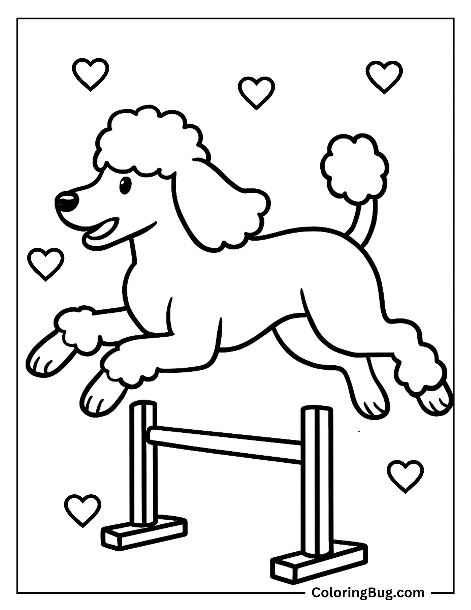Poodle Jumping Over a Small Hurdle Coloring sheet