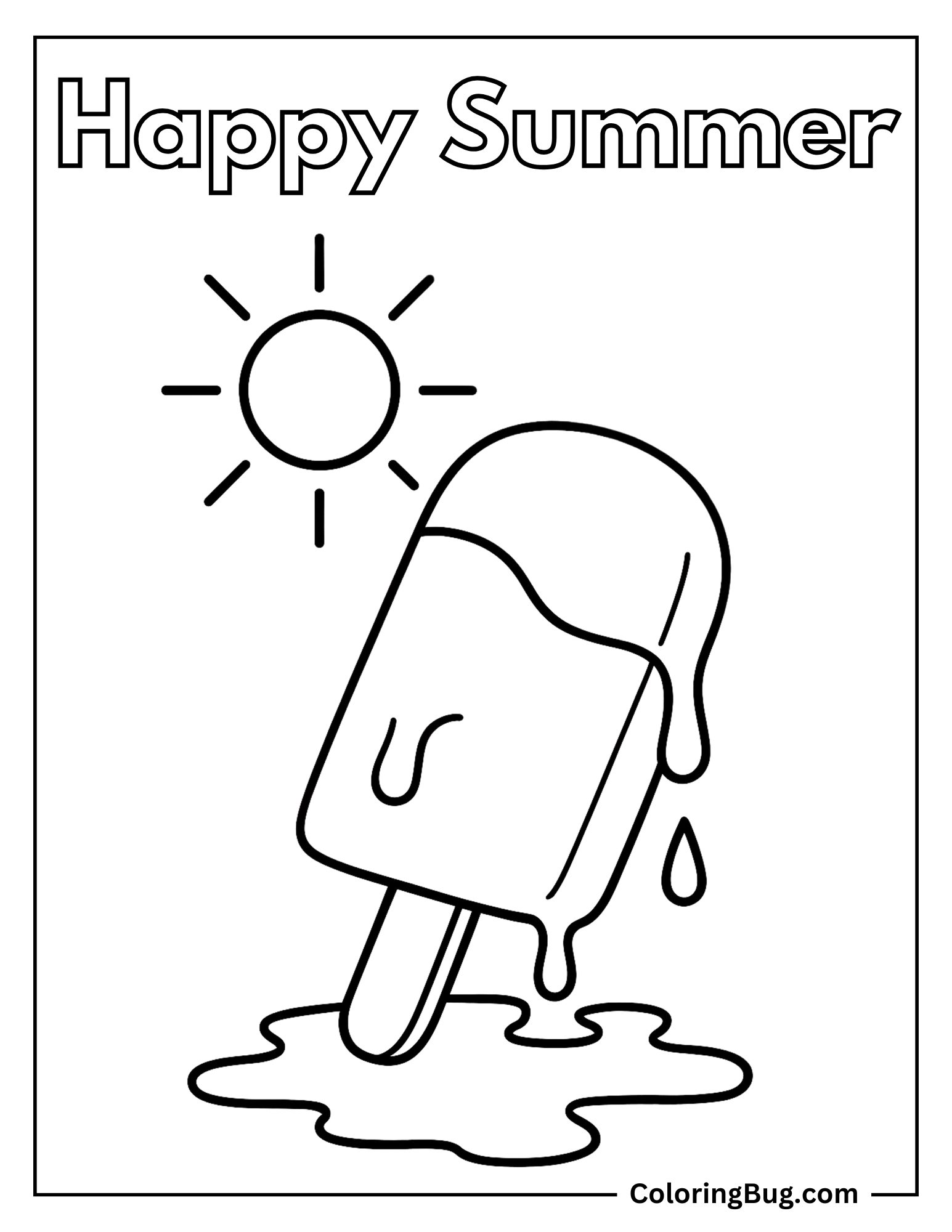 Popsicle Melting Under Sun Coloring Sheet