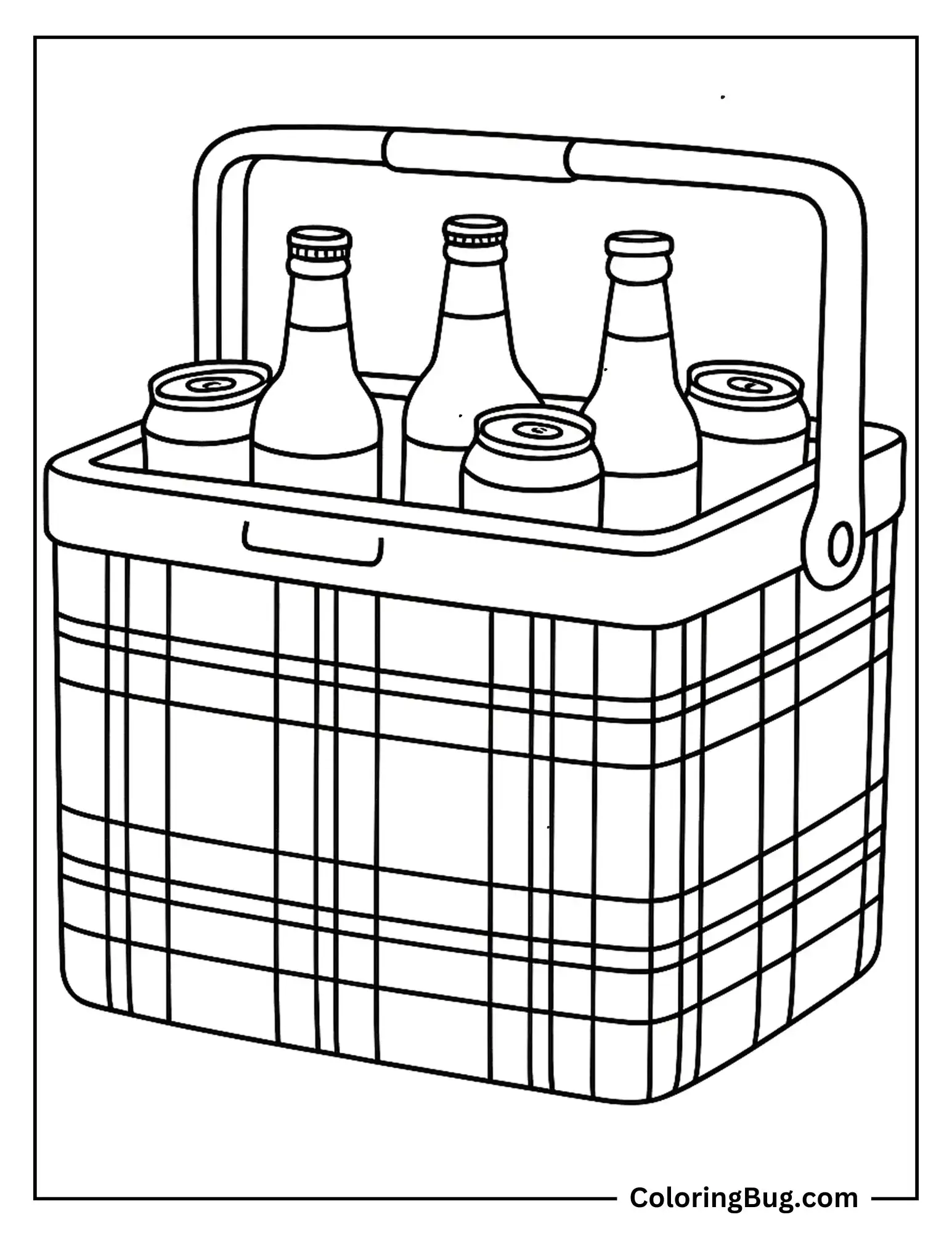 Preppy Cooler With a Plaid Design, Filled With Drinks Coloring Sheet