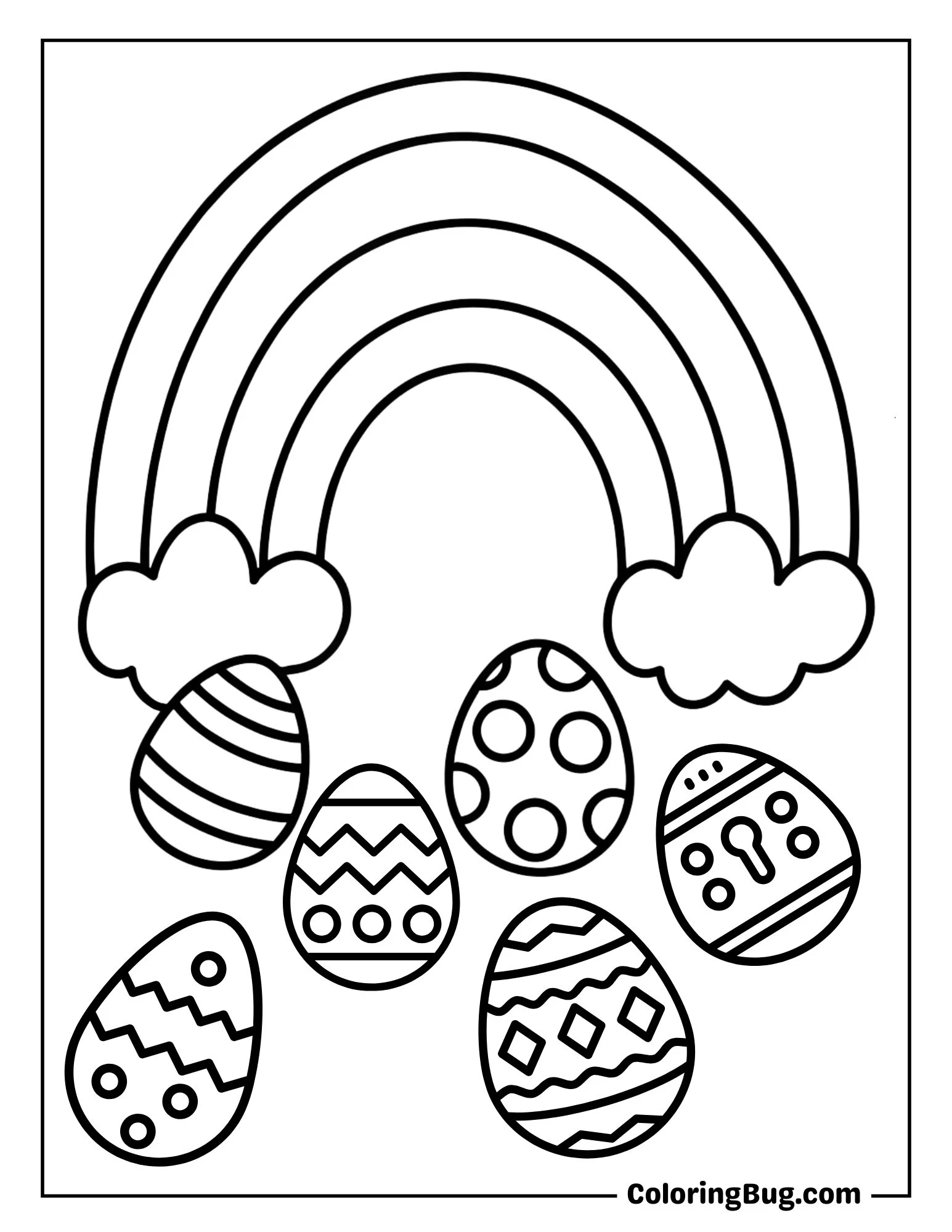 Rainbow with Easter Eggs Floating Around it Coloring Sheet