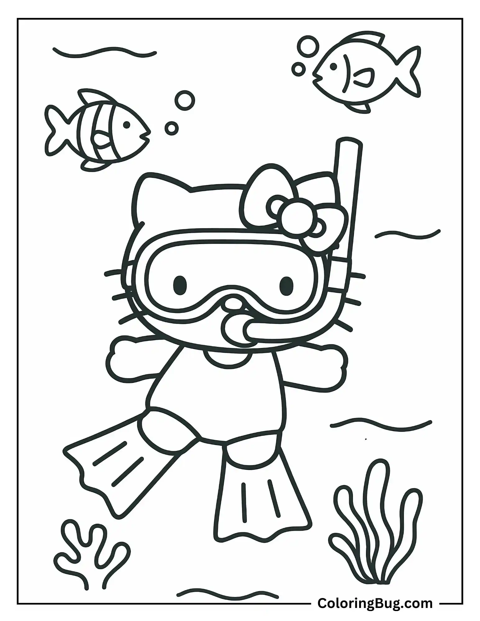Snorkeling With Fish in the Ocean Coloring Sheet