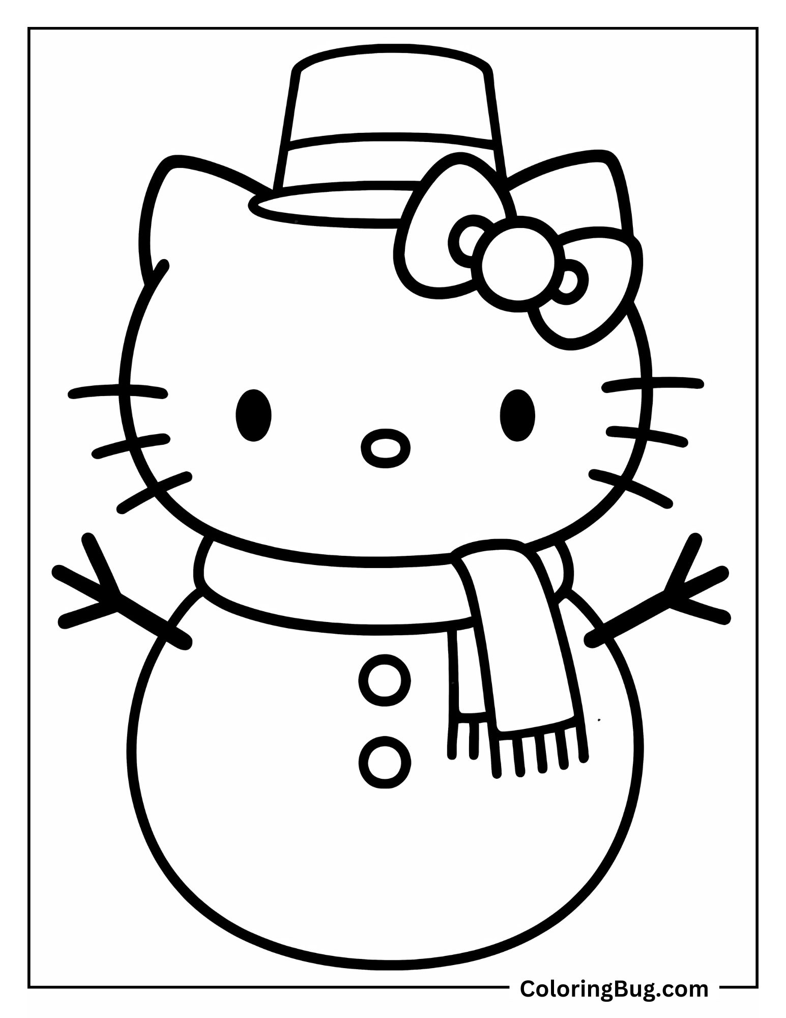 Snowman Hello Kitty Coloring Sheet