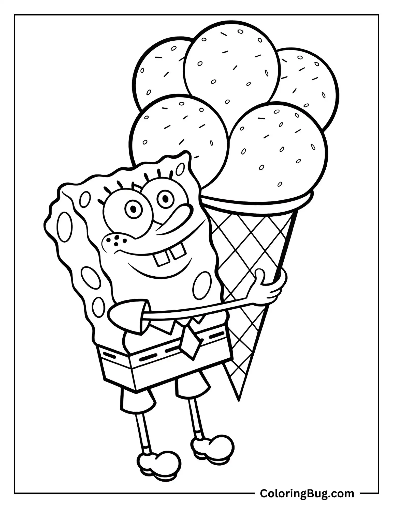 SpongeBob Holding Giant Ice Cream Cone Coloring sheet (1)