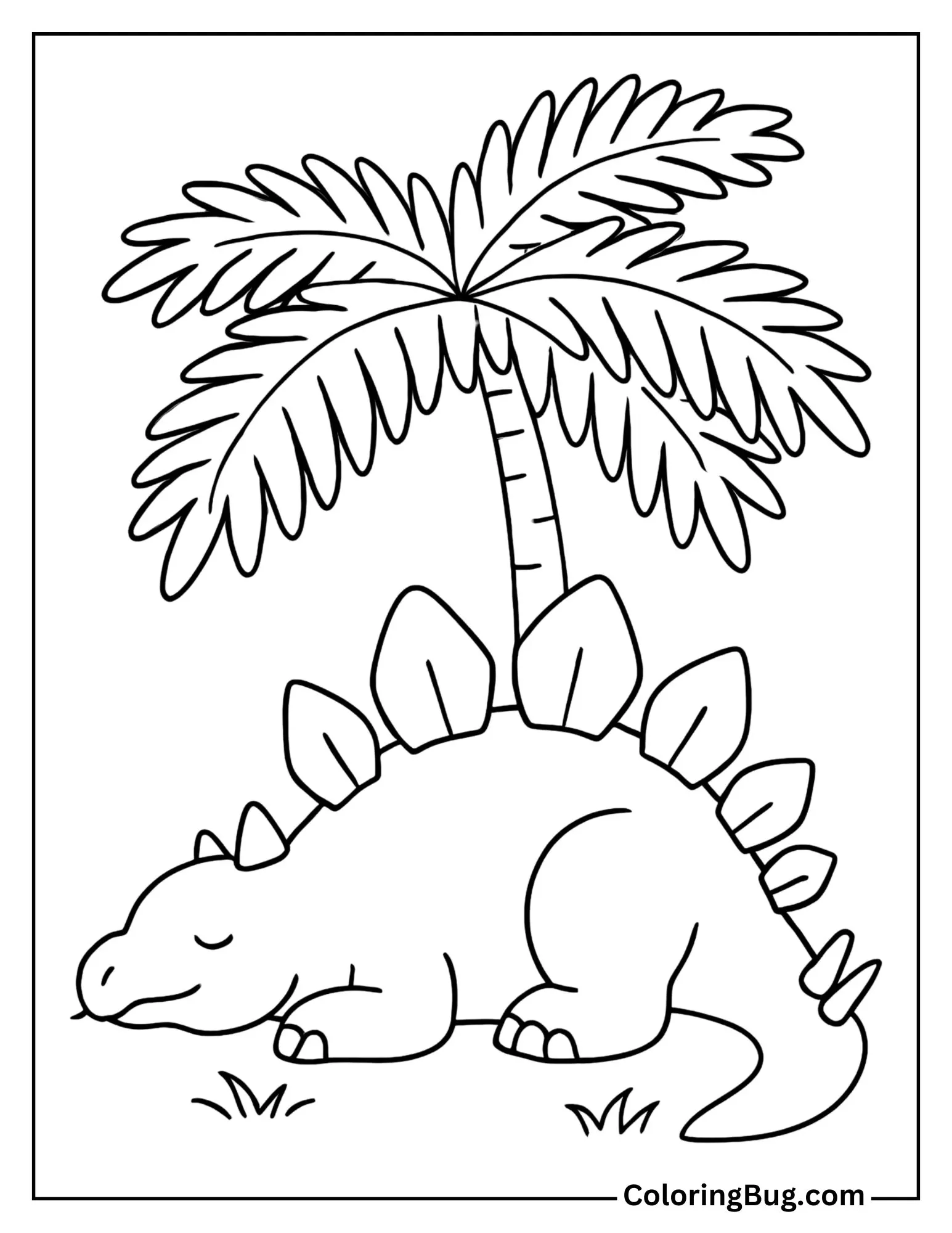 Stegosaurus Resting Under a Large Fern Tree Coloring Sheet
