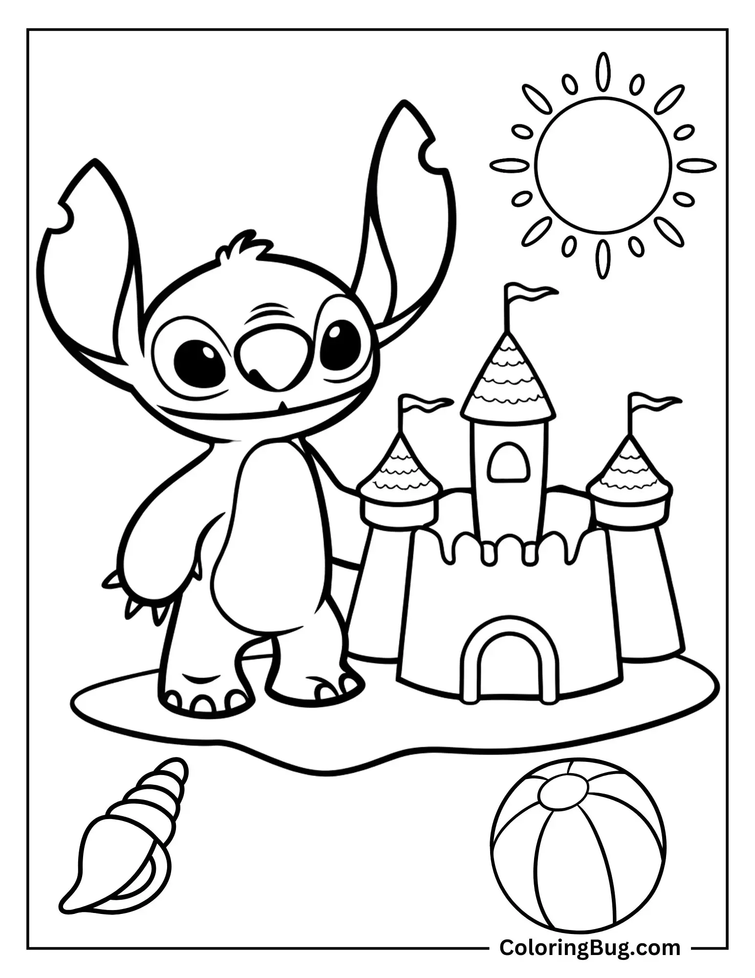 Stitch Building Sand Castle Coloring Sheet