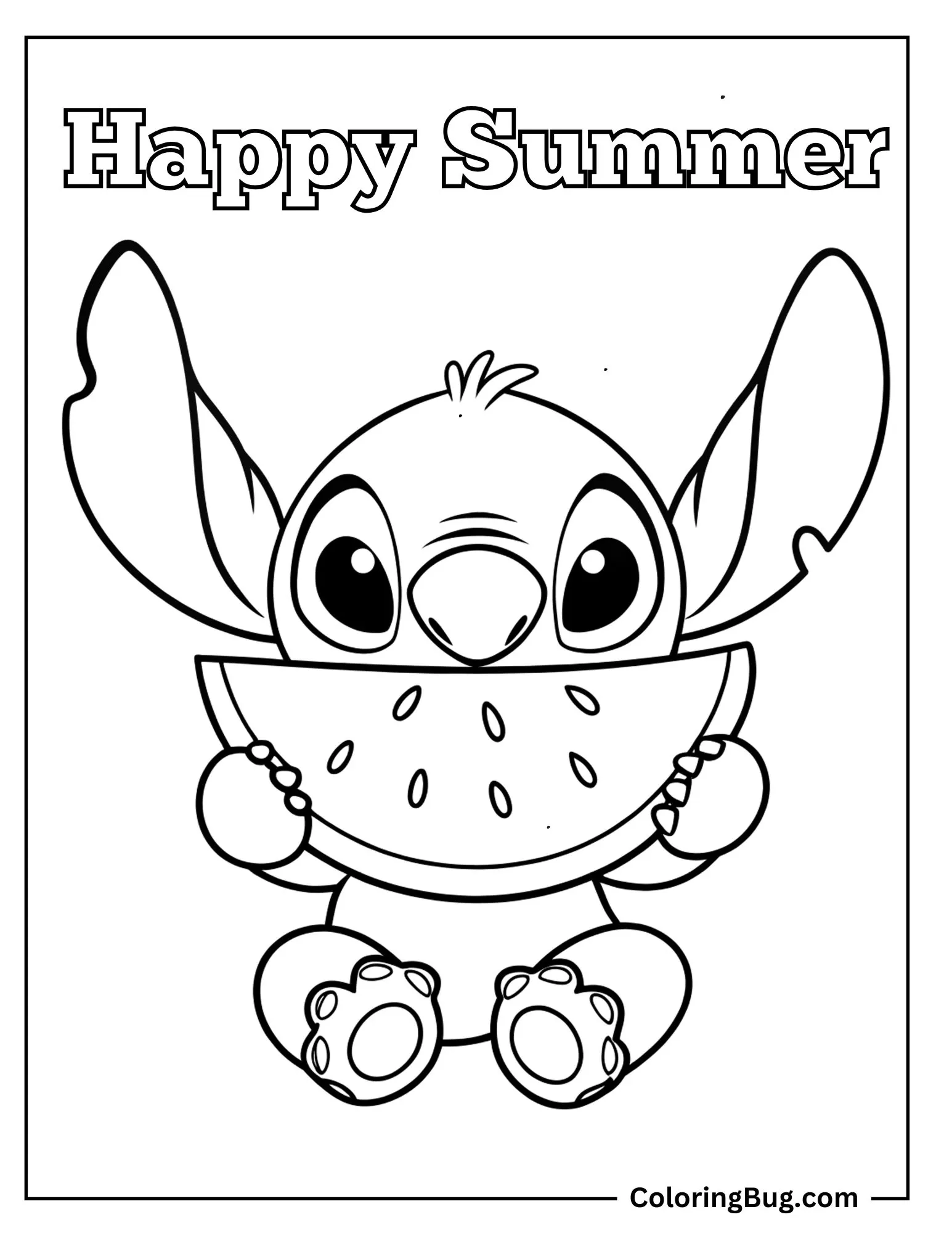 Stitch Holding Piece of Watermelon Coloring Sheet
