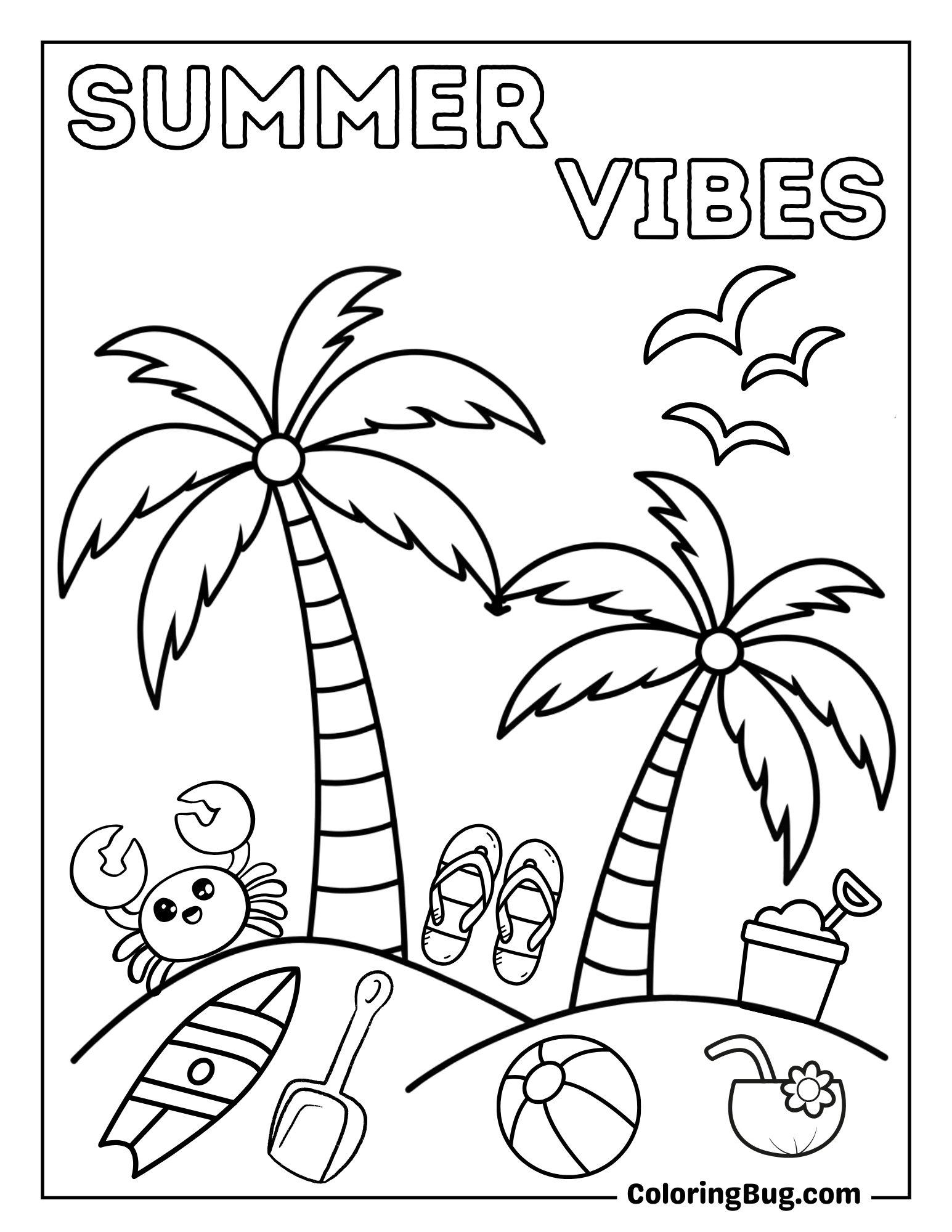 Summer Beach Vibes Coloring Sheet