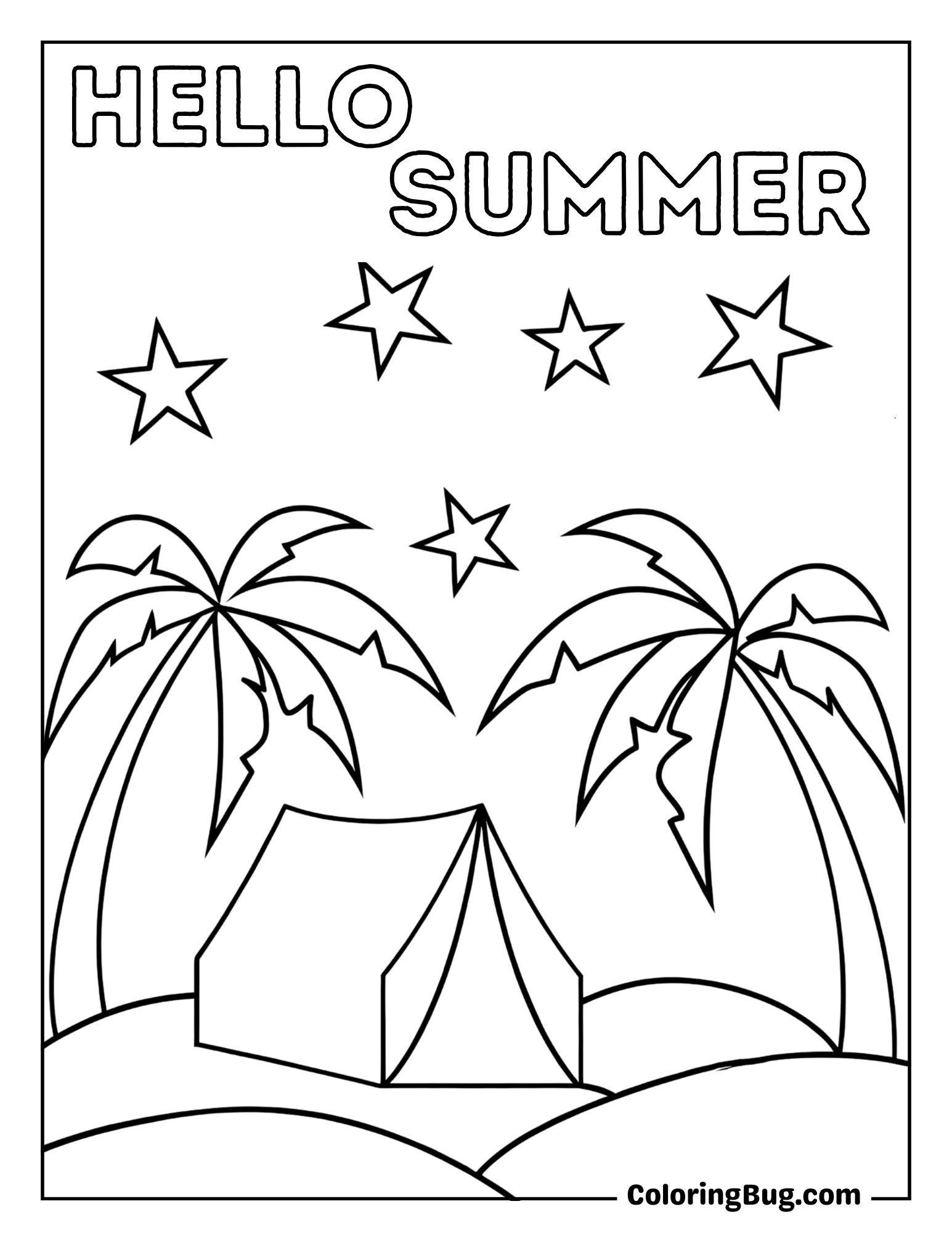 Summer Camping on Beach Side Coloring Sheet
