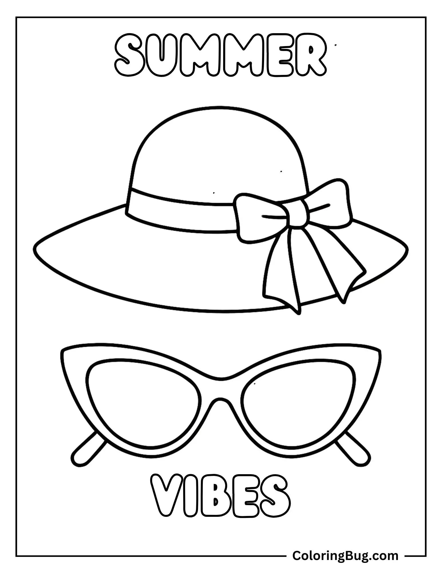 Summer Sun Hat & Glasses Coloring Sheet