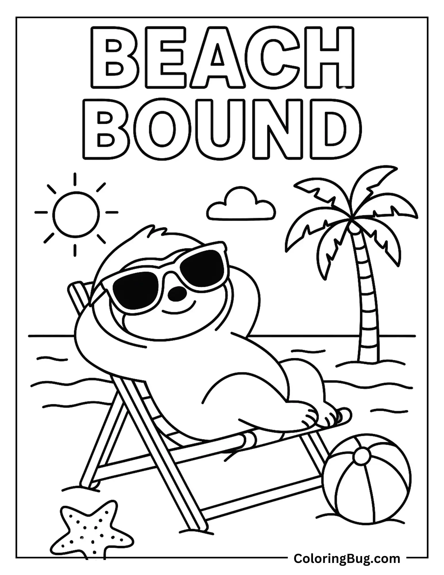 Sunbathing Sloth Coloring Sheet