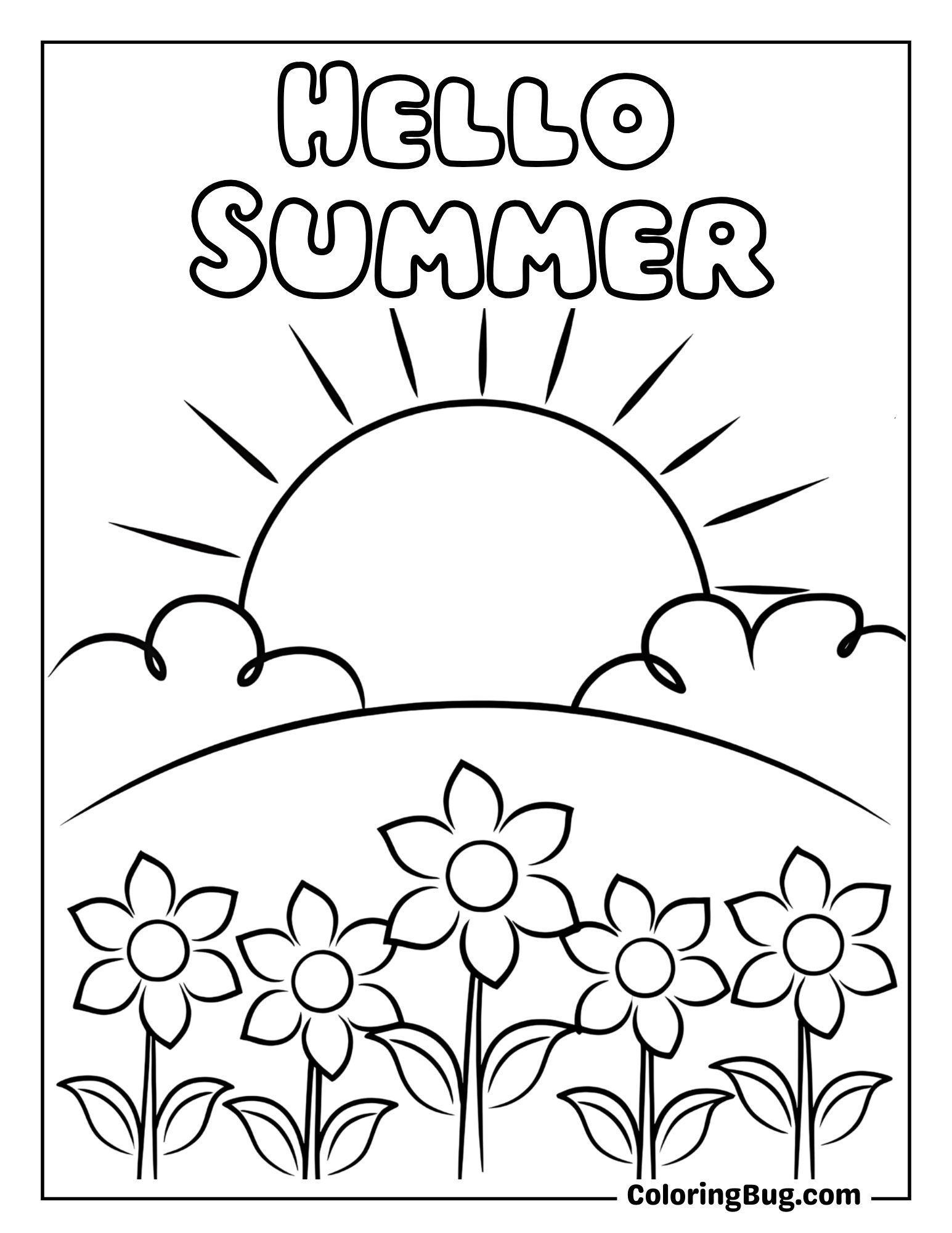 Sunflower Field at Sunset Coloring Sheet