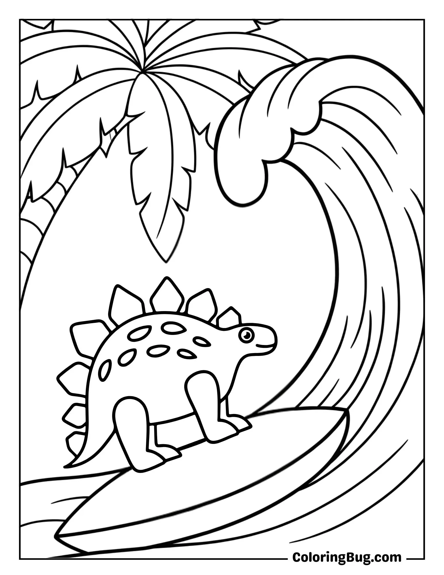 Surfing Stegosaurus Coloring Sheet