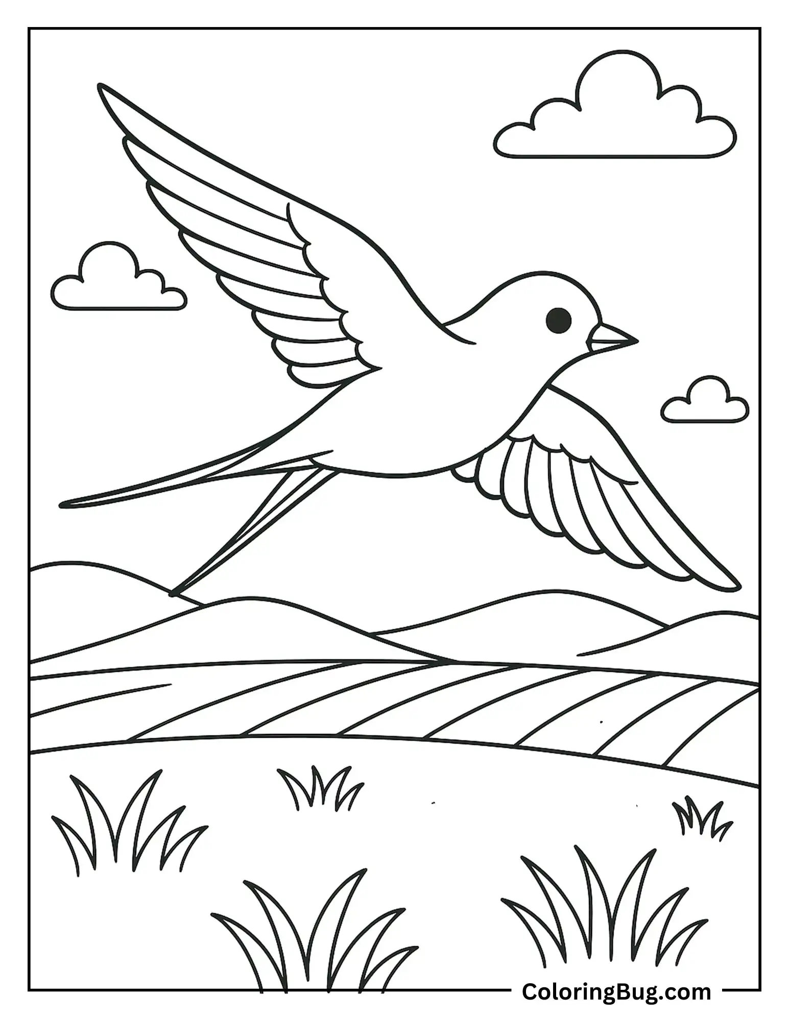 Swallow Swooping Over a Field Coloring sheet