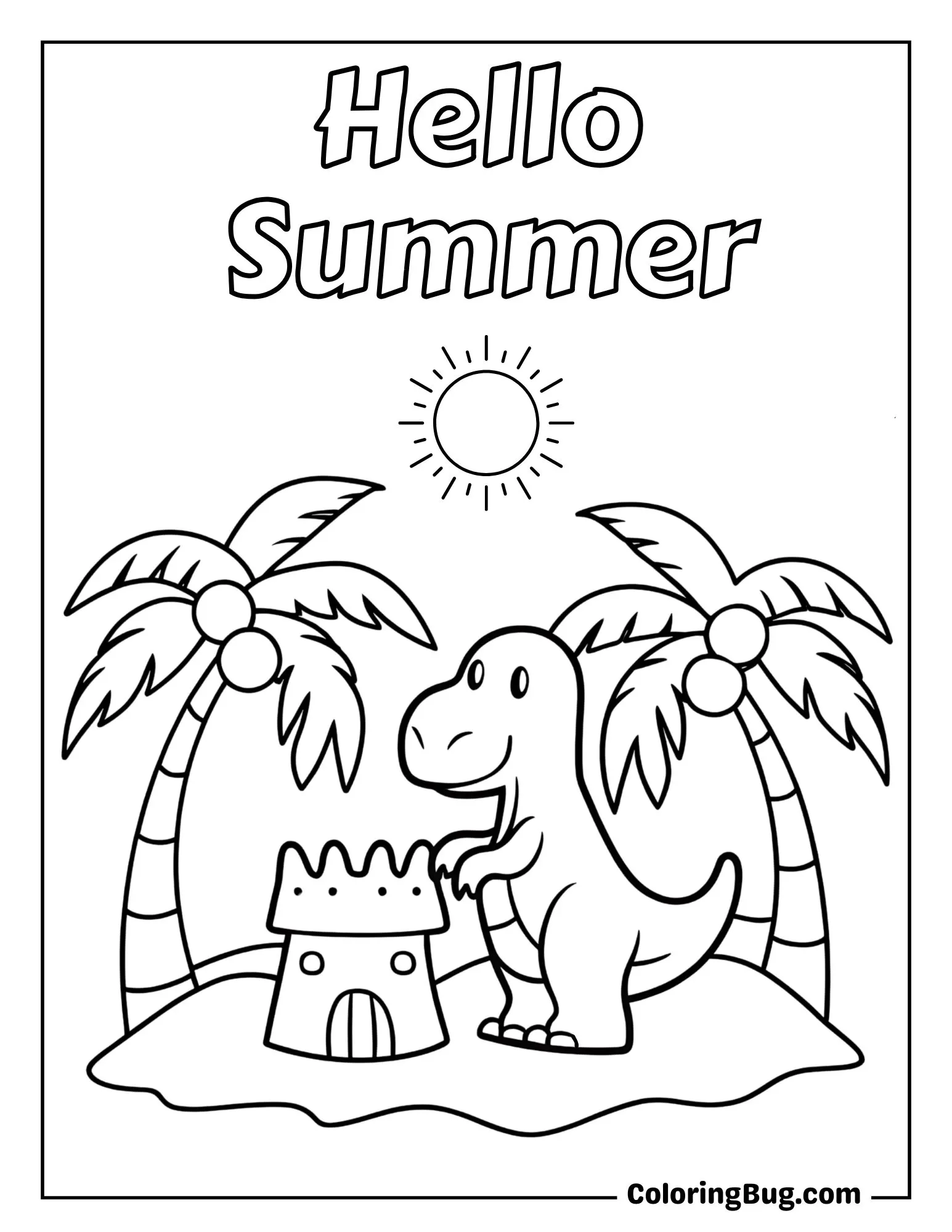 T-Rex Building a Sandcastle Coloring Sheet
