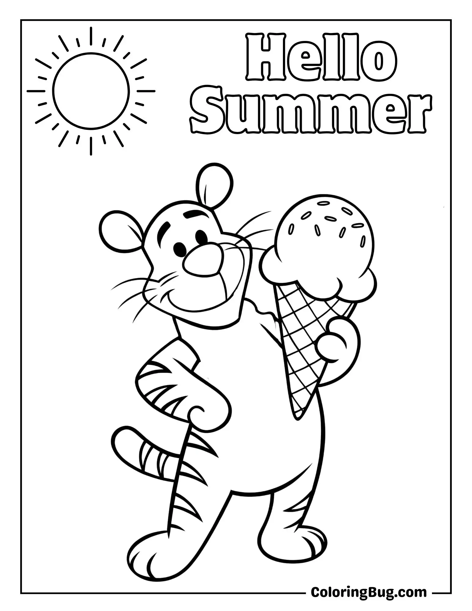 Tigger Having Giant Ice Cream During Summers Coloring Sheet