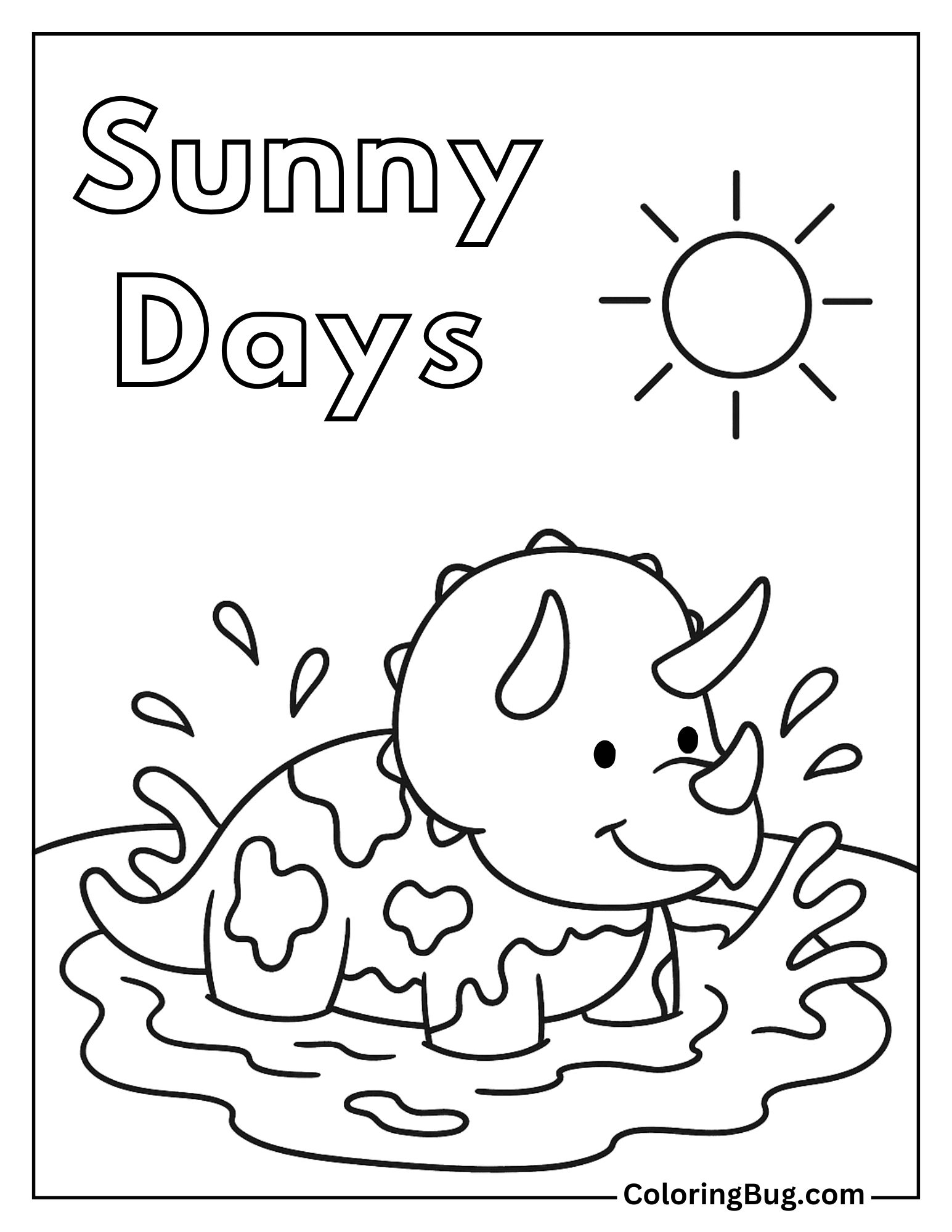 Triceratops Cooling Off in a Muddy Pond Coloring Sheet