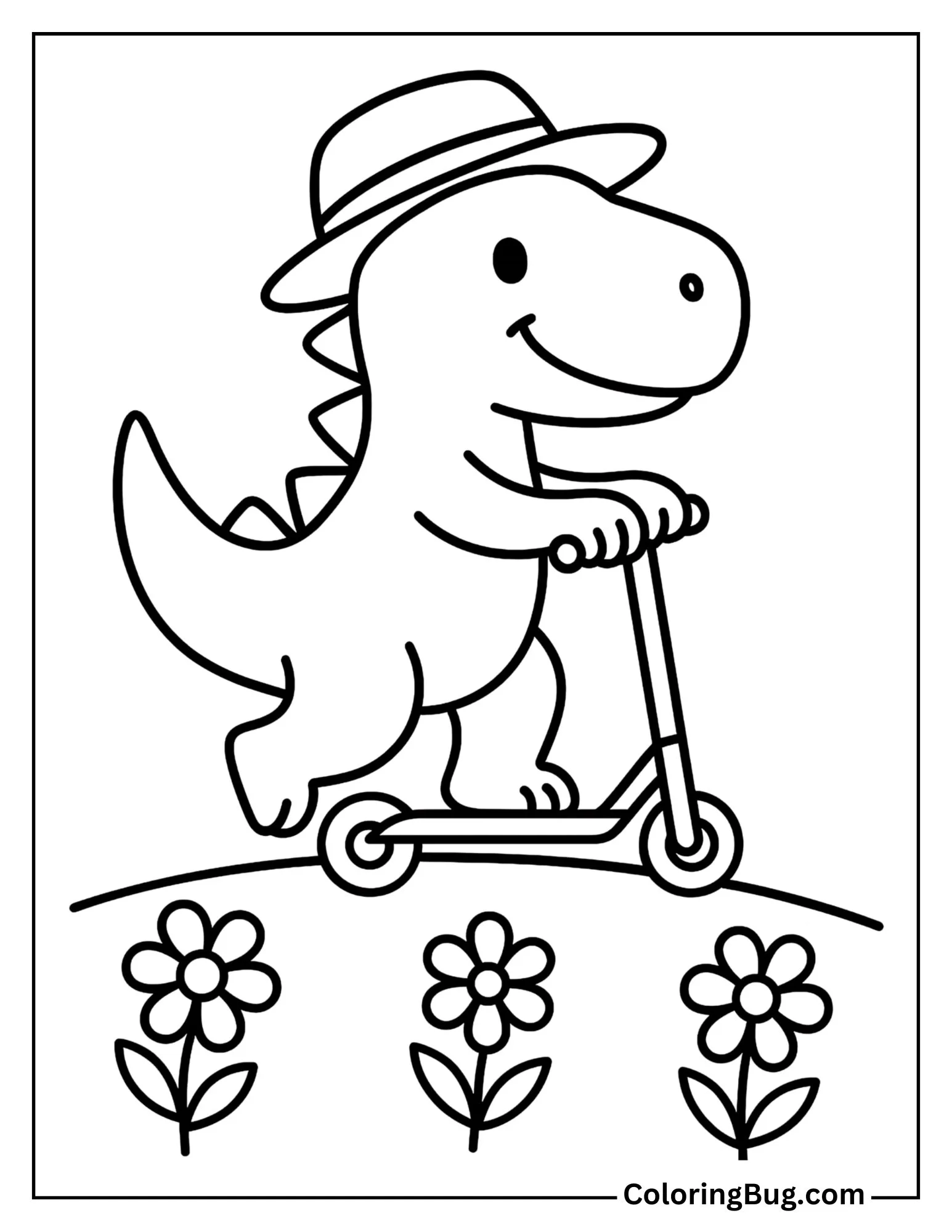 Triceratops Riding a Scooter Coloring Sheet