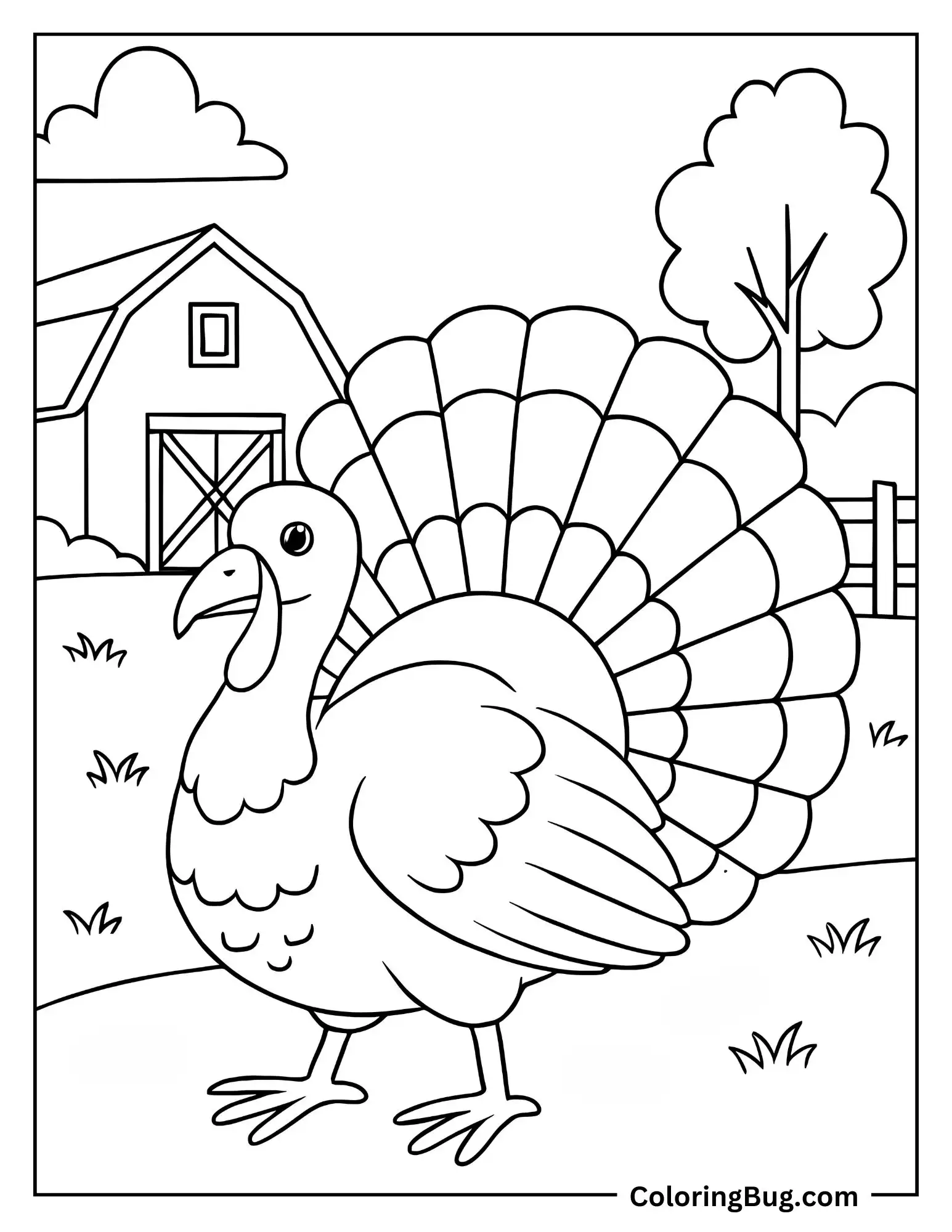 Turkey Spreading Its Tail on a Barnyard Coloring sheet