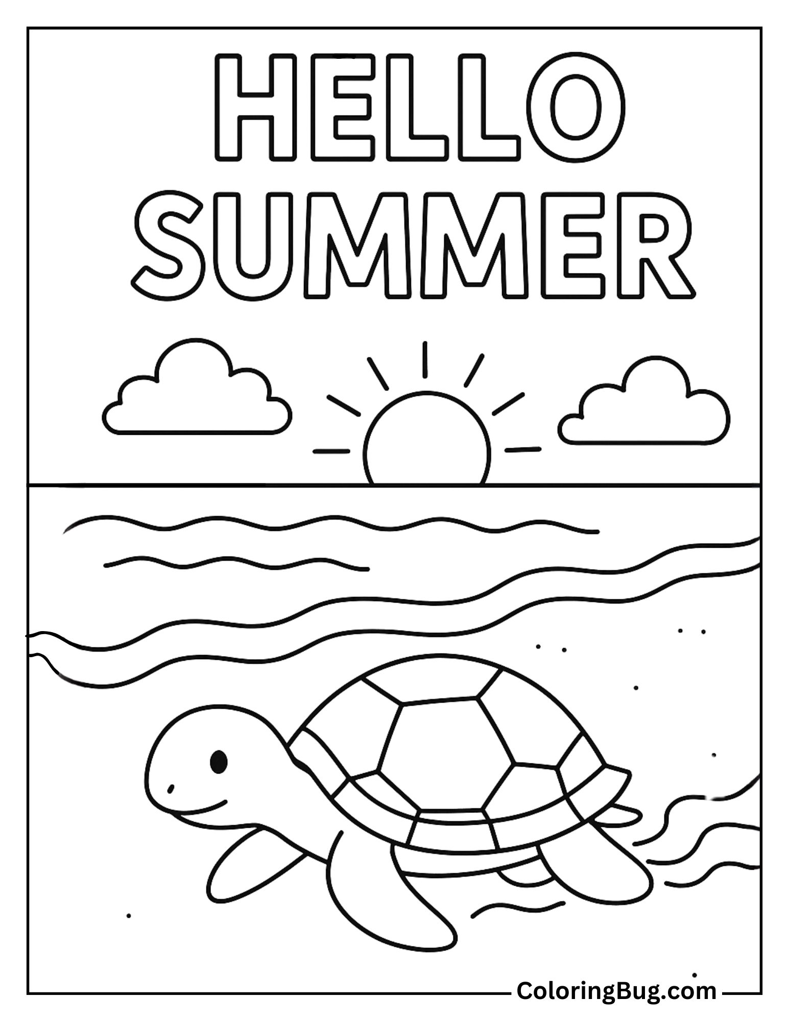 Turtle Crawling on Beach Coloring Sheet