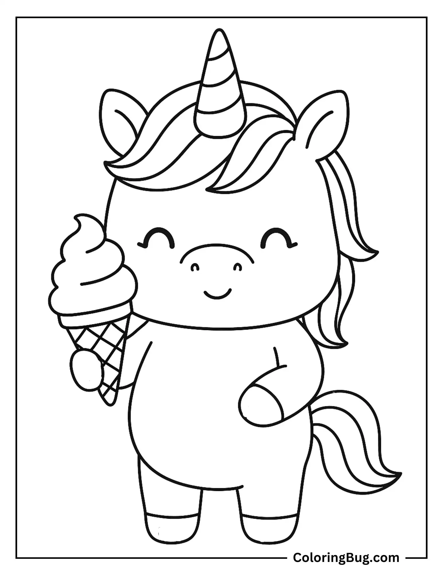 Unicorn Holding Ice Cream Coloring Sheet