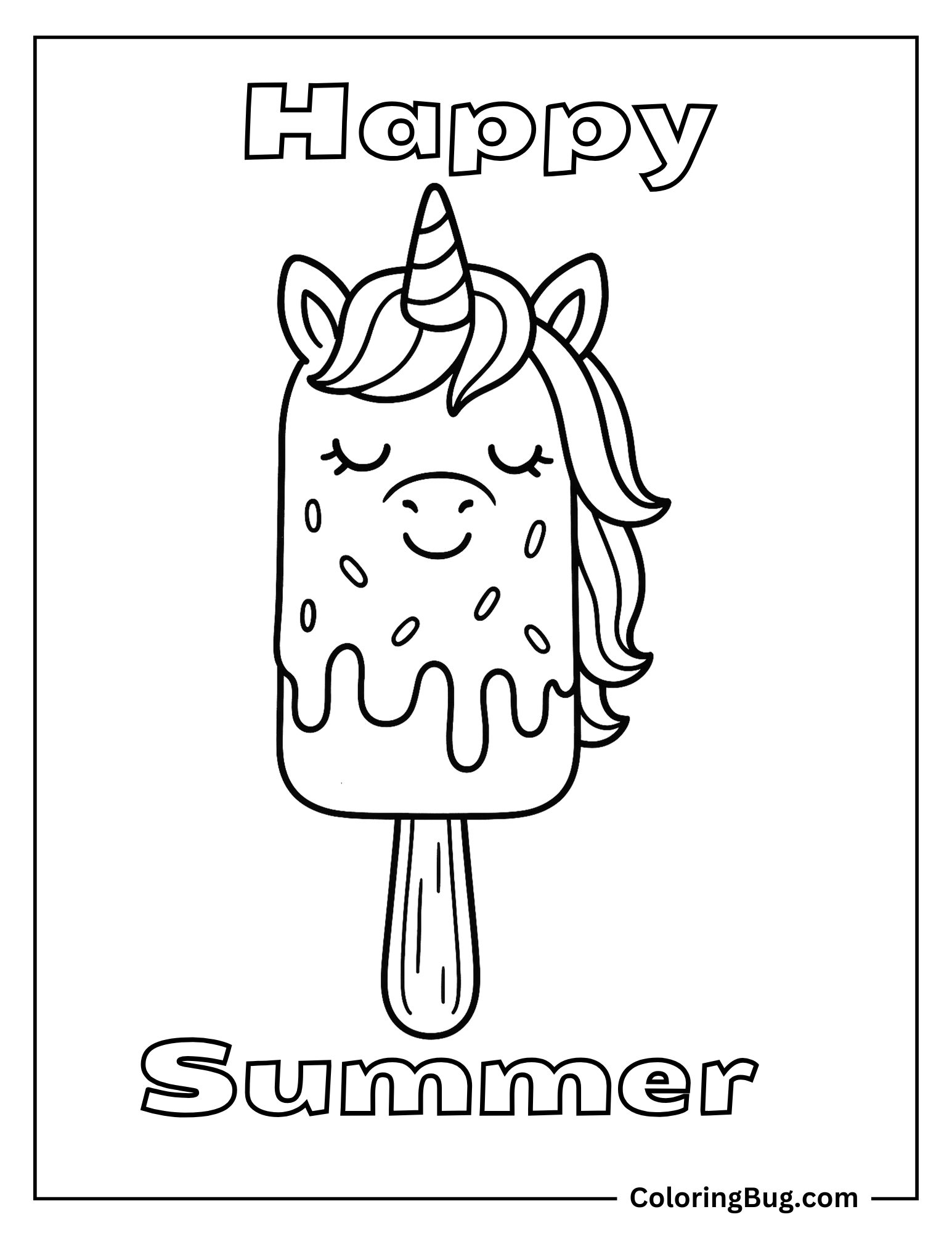 Unicorn Shaped Popsicle Coloring sheet