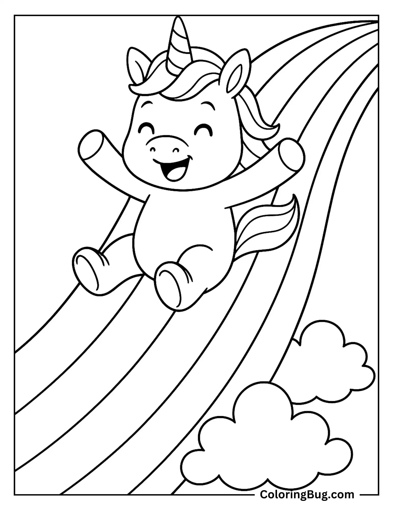Unicorn Sliding Down a Rainbow Coloring Sheet