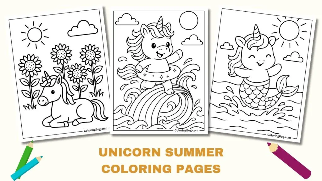 Unicorn Summer Coloring Pages