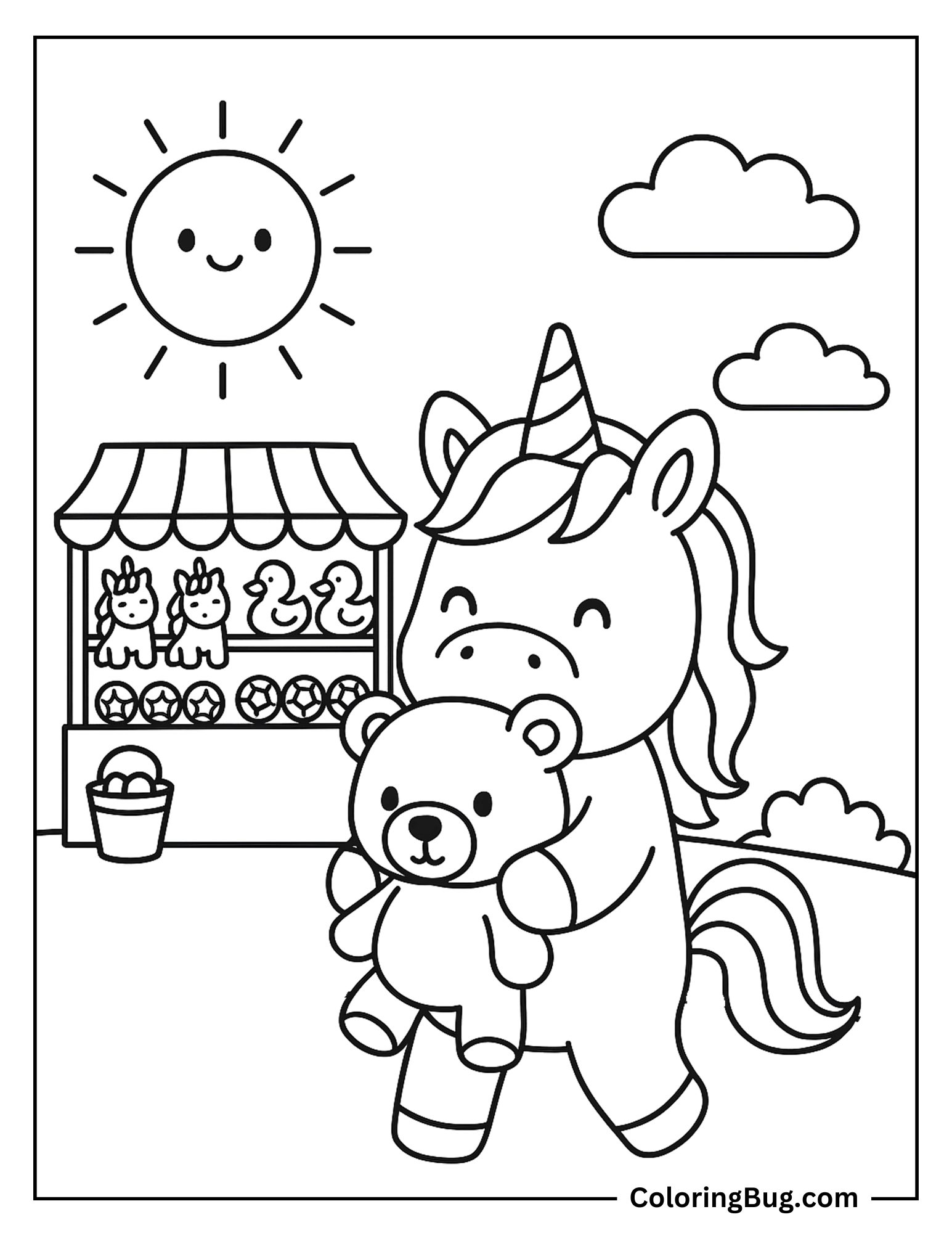 Unicorn Winning a Stuffed Animal at Summer Fair