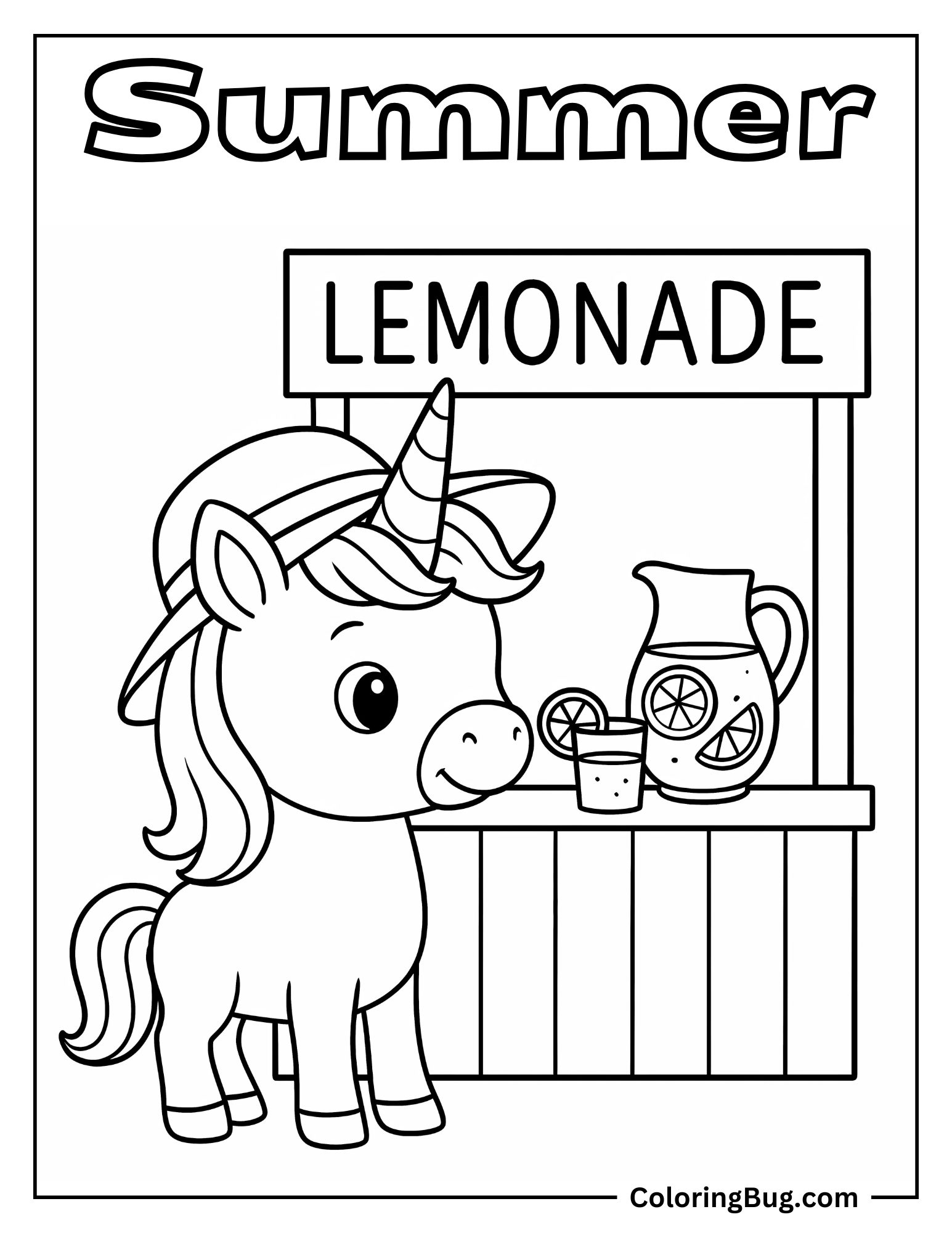 Unicorn With Lemonade Stand Coloring sheet